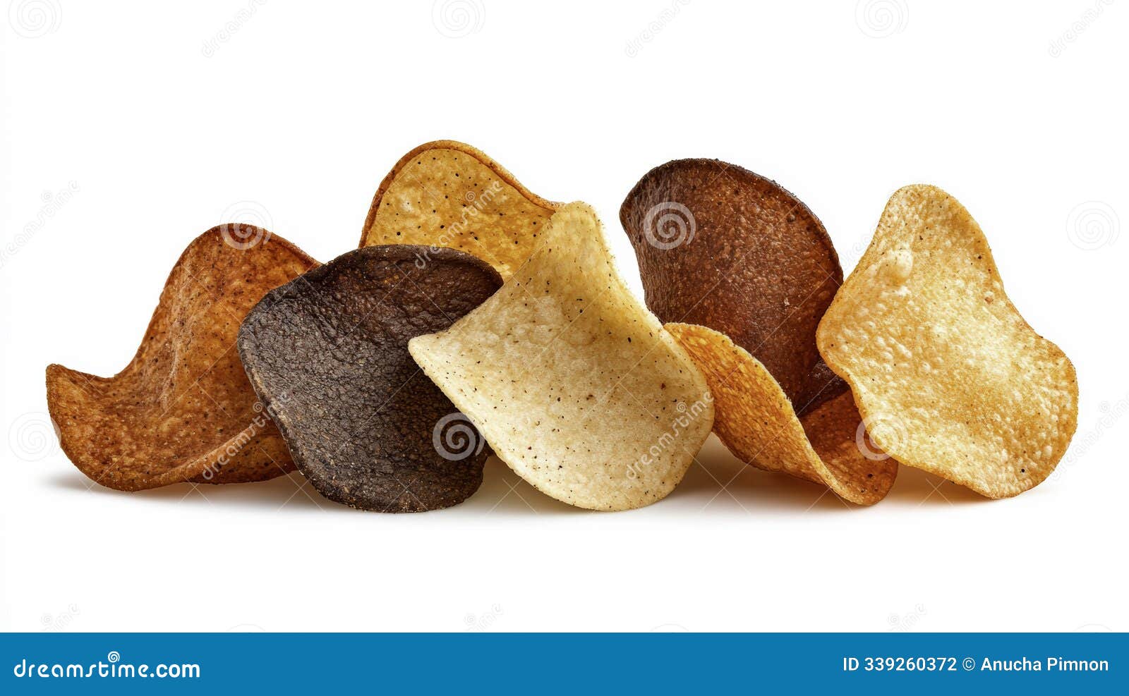 colorful potato chips available in a variety of shades, emphasizing crispness. generative ai .