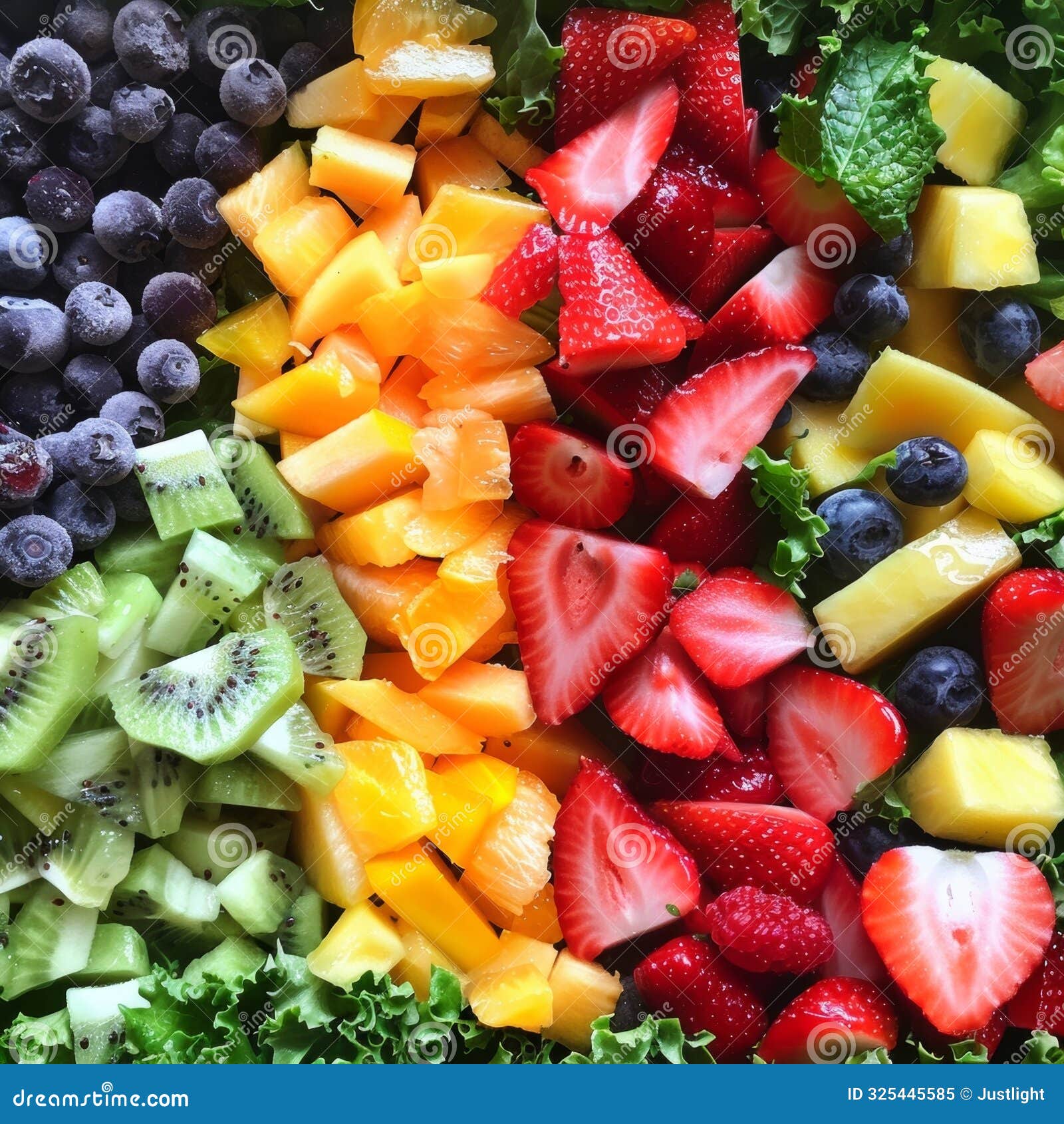 a colorful array of chopped fruits and leafy greens in preparation to be blended into a healthy nutrientpacked smoothie