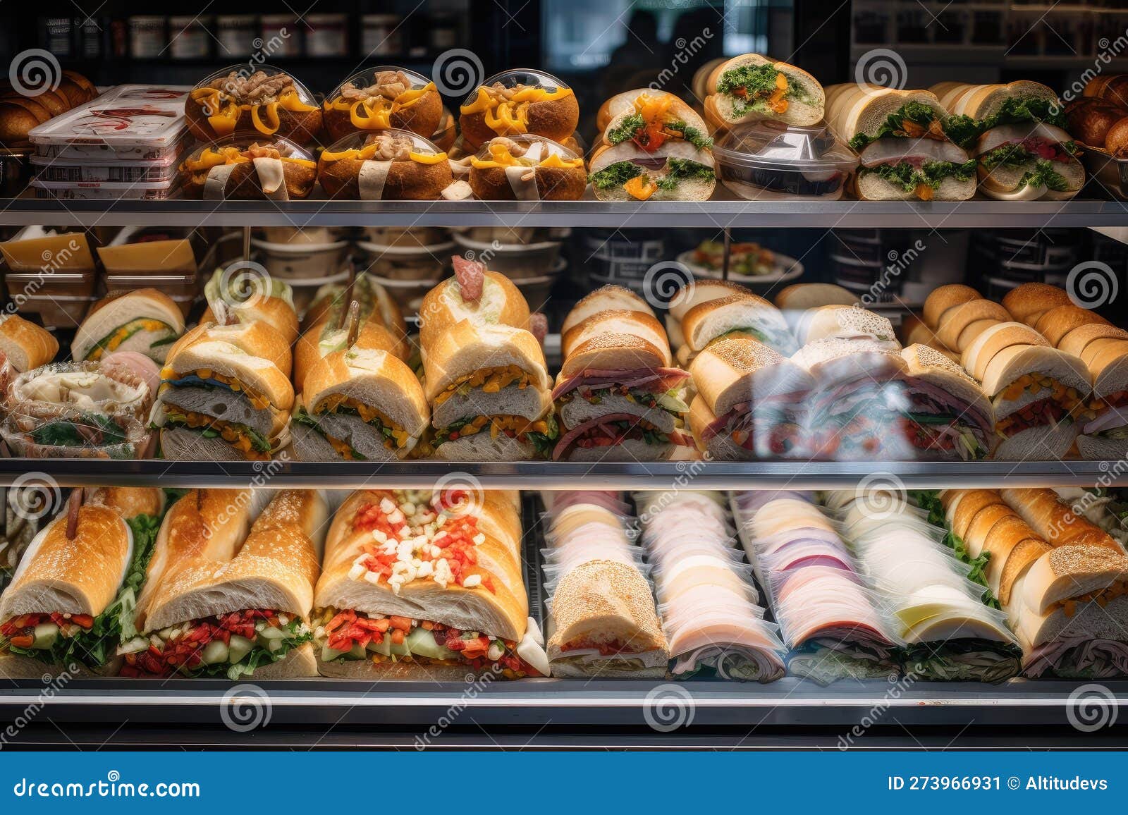 Colorful Array of Sandwiches and Wraps on Display in Deli Case Stock Illustration Illustration