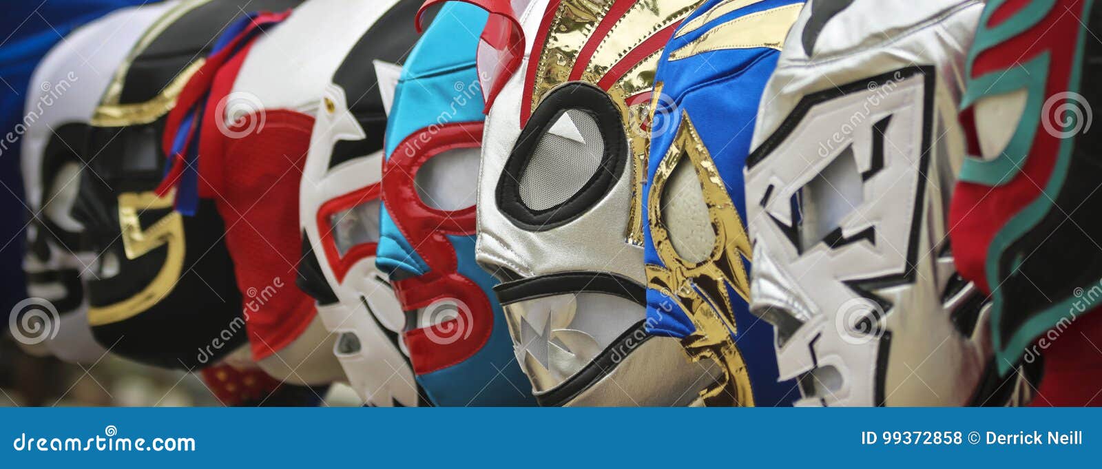 a line of lucha libre luchador masks