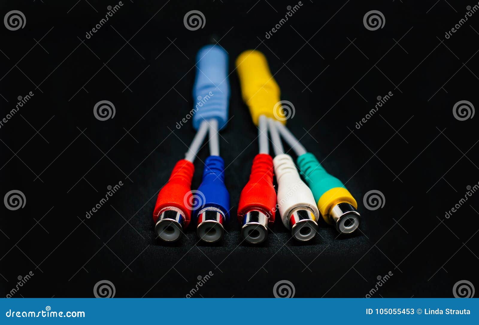 Colorful Audio Jack Wires Set on Black Background Stock Image Image