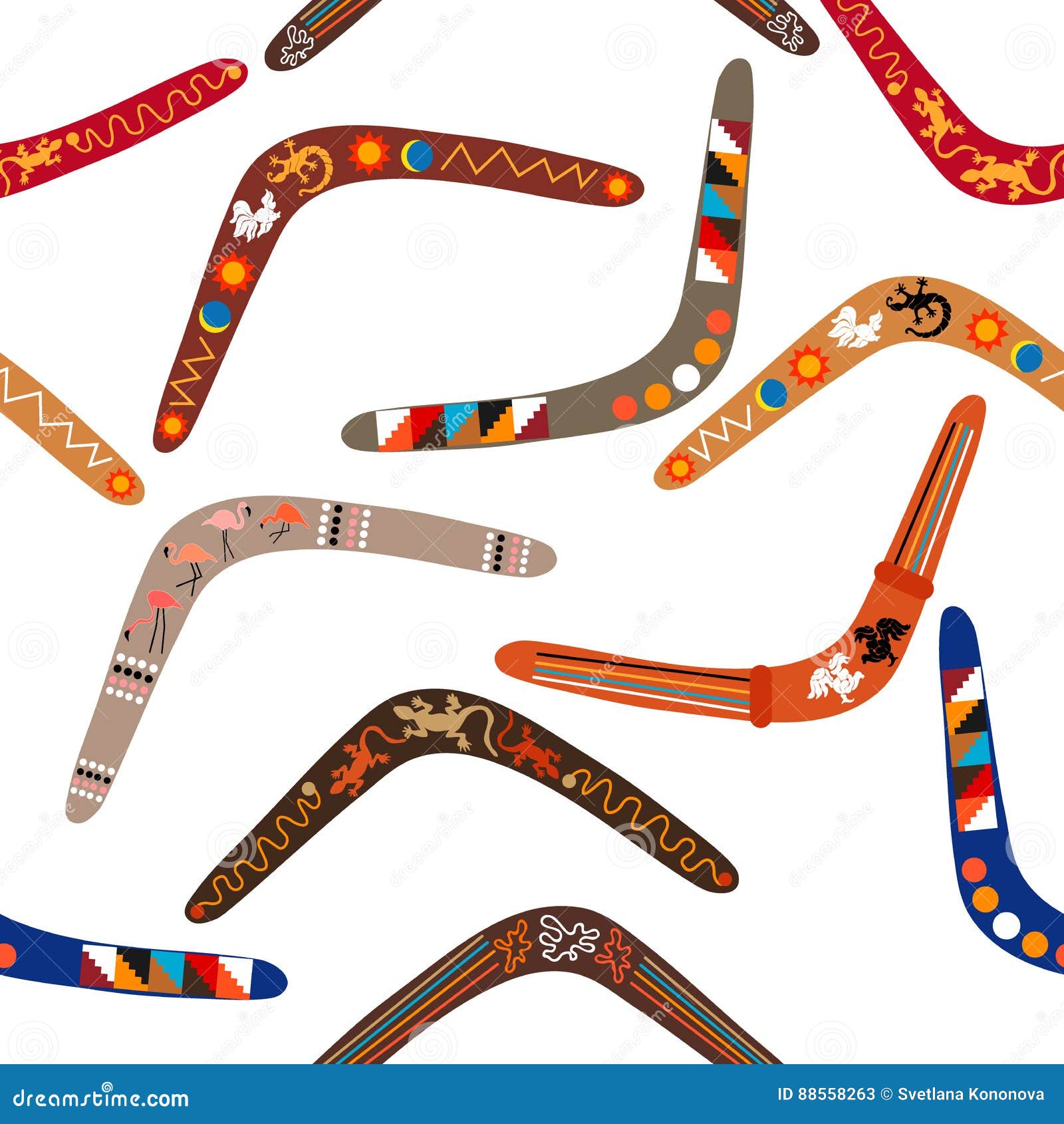 Colorful Australian Boomerangs. Stock Vector Illustration of