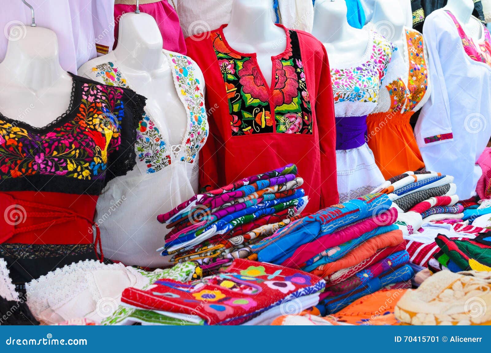 Colorful Authentic Mexican Women Blouses on Manekens at the Mark Stock ...