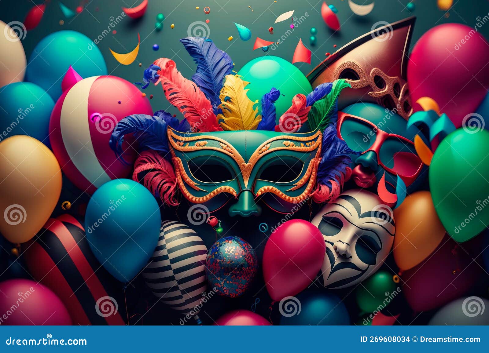 Colorful Background Carnival Festival Mask and Balloon Generative AI Stock  Illustration - Illustration of fashion, carnival: 269608034