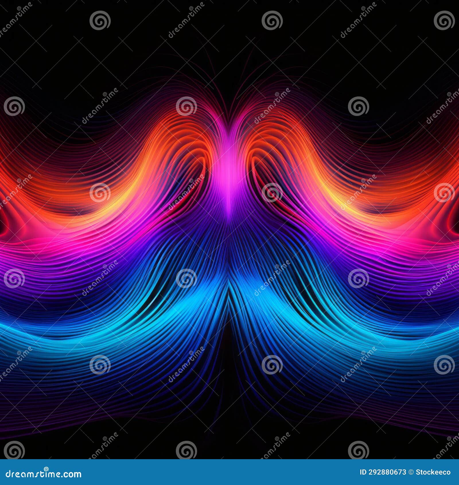 vibrant neon wings: abstract pattern of colorful lights in quantum wavetracing style