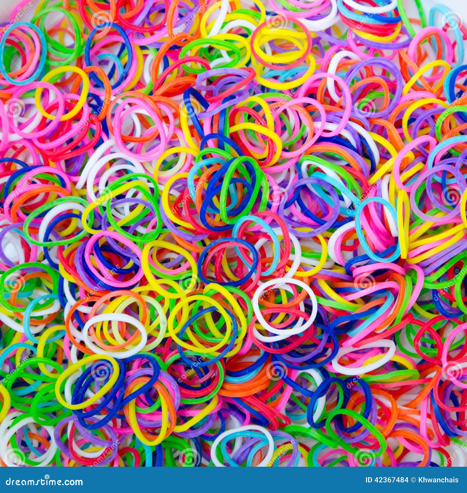 Colorful Rubber Rainbow Loom Band Bracelets On Hand Stock Photo
