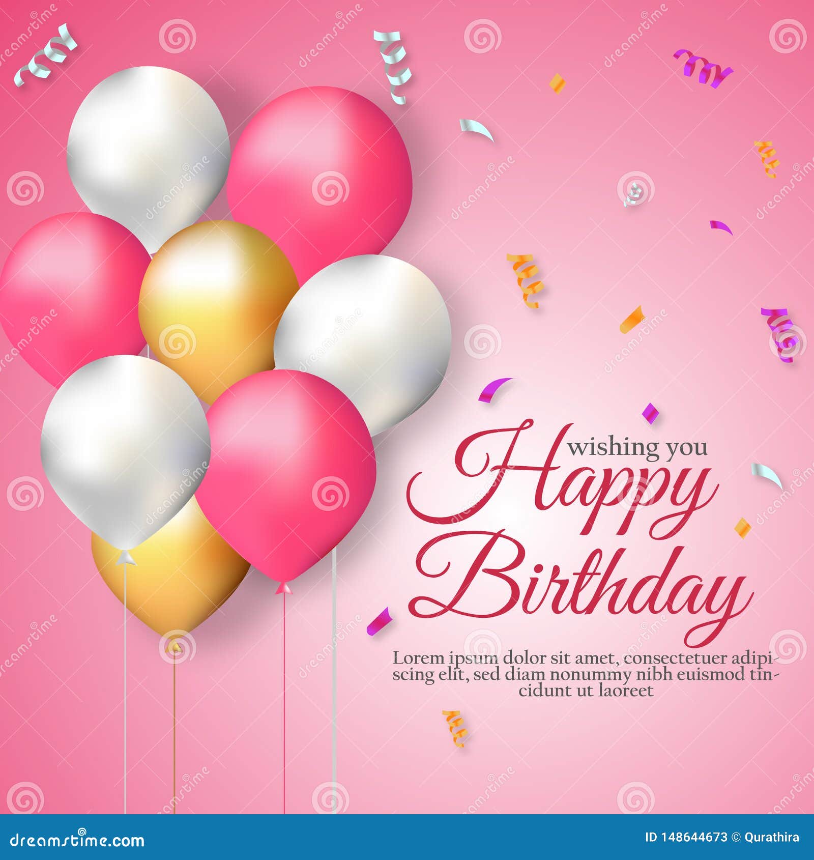 Happy Birthday Wishes Pink Background Template Stock Vector - Illustration  of template, cute: 148644673