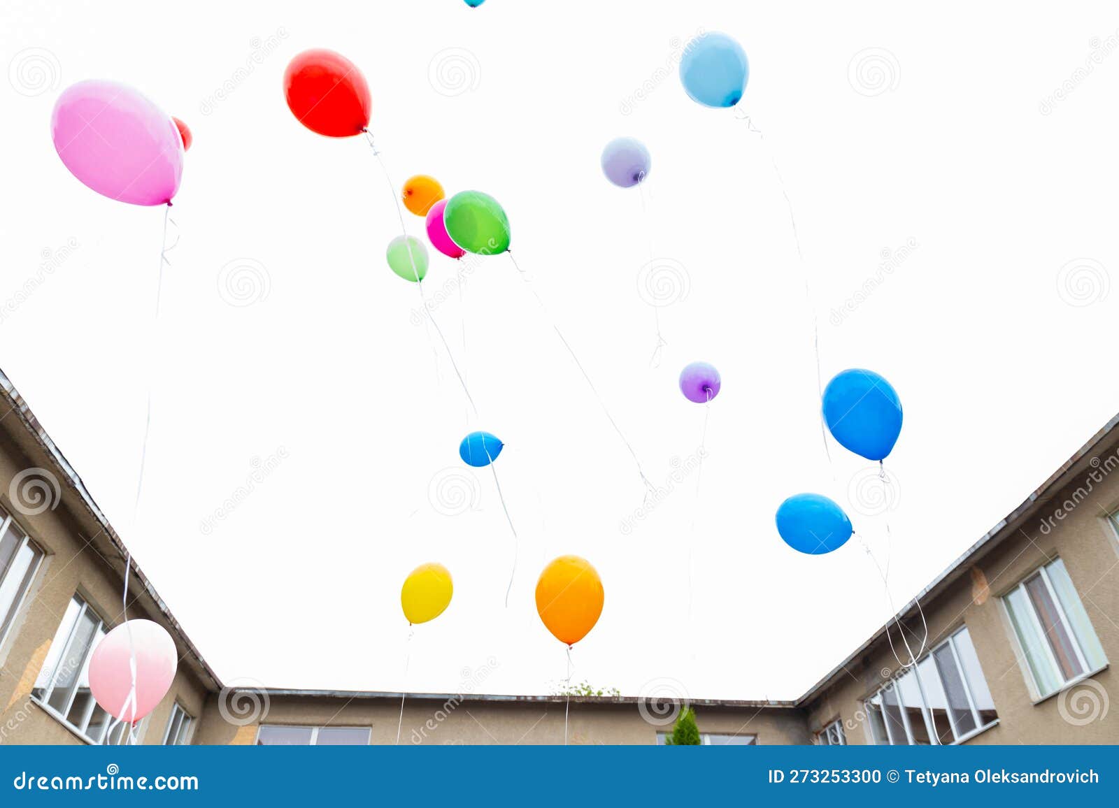 Colorful Balloons Fly Away into the Blue Sky Stock Photo Image of