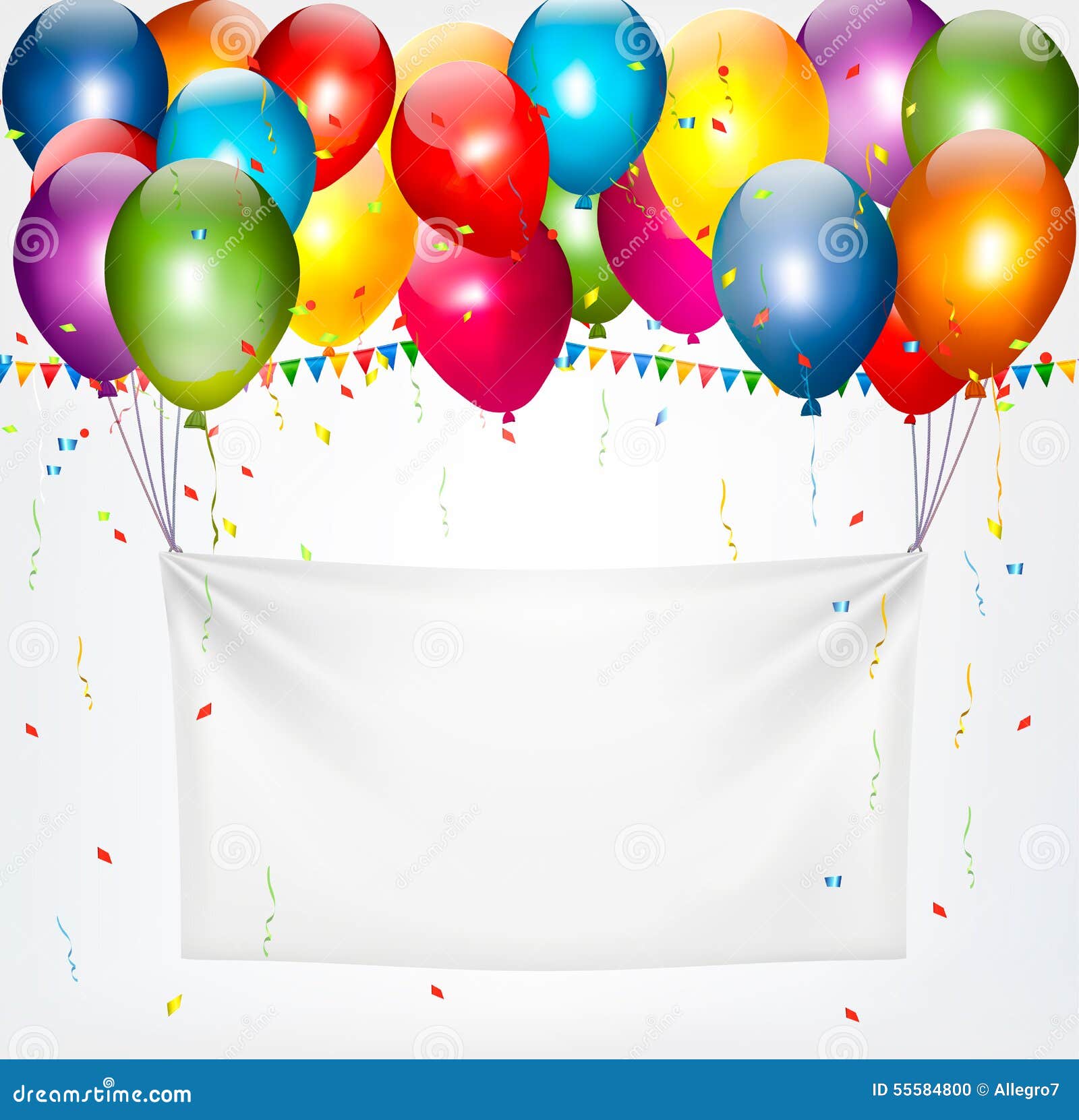 Colorful Balloons Holding Up a Cloth White Banner. Stock Vector -  Illustration of funky, holding: 55584800