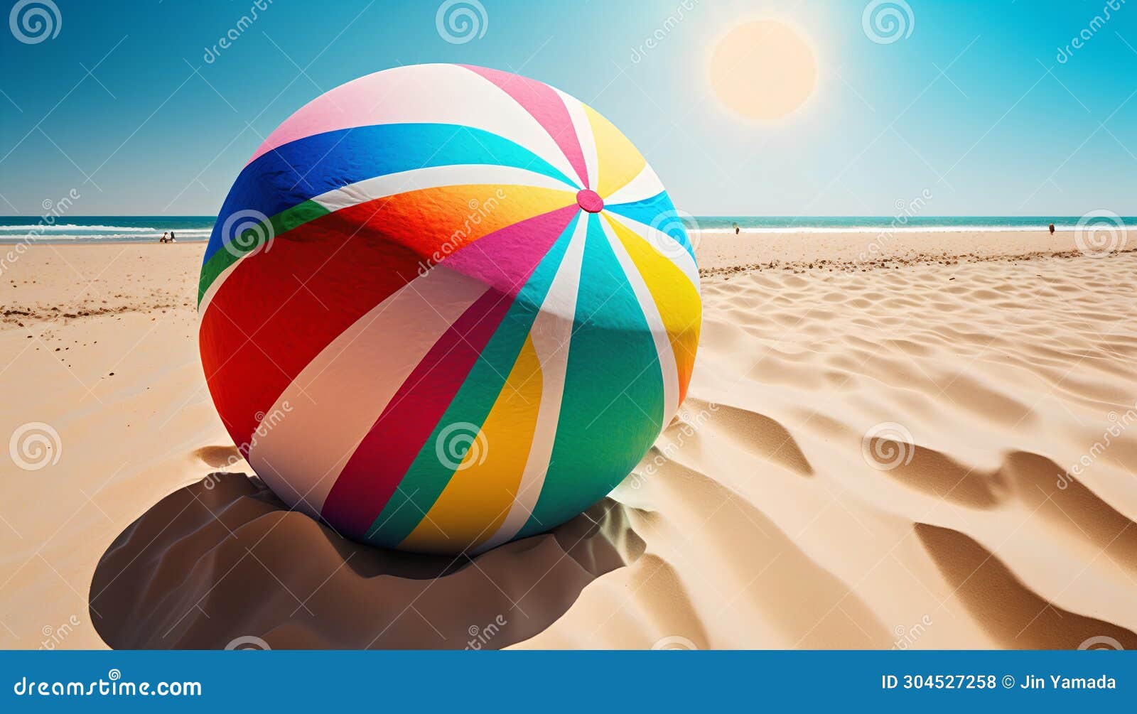 Colorful Beach Ball on the Beach. Summer Vacation Concept Stock
