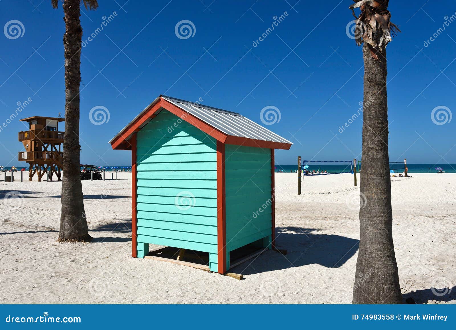 Colorful Beach Bath House stock photo. Image of brightly 74983558