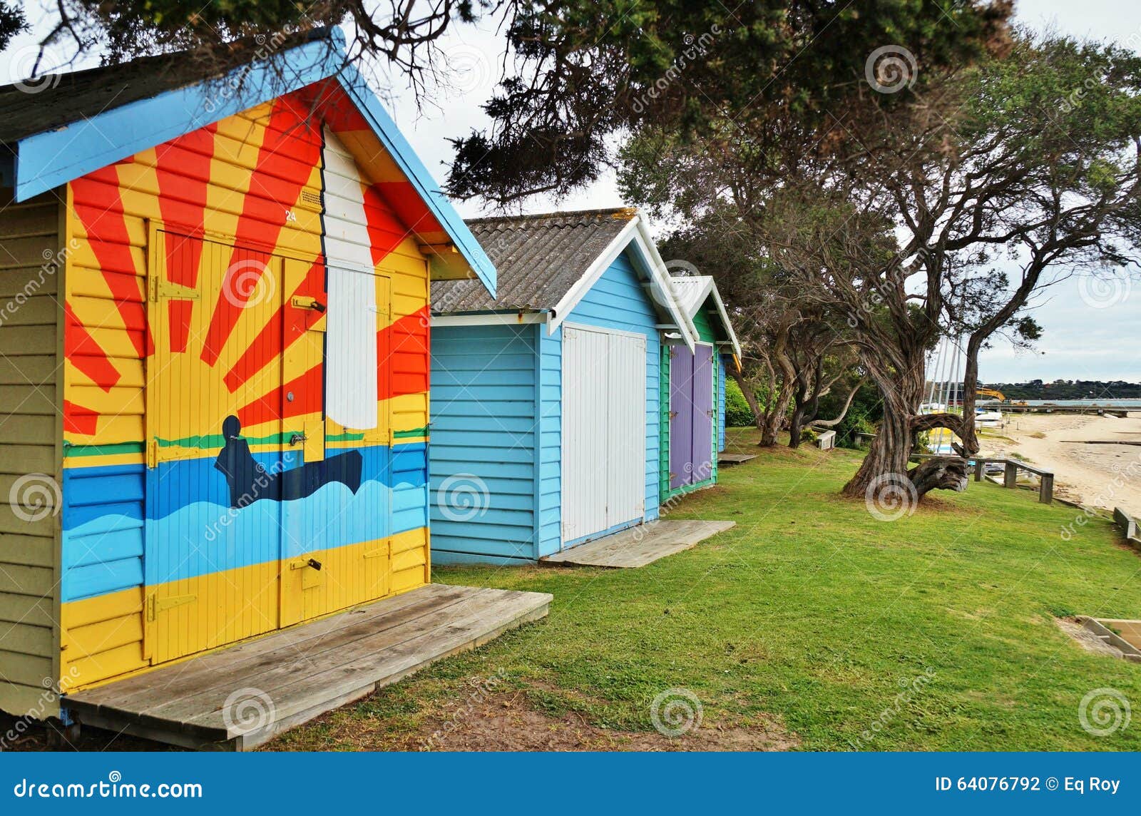 Colorful Beach Cabins In The Mornington Peninsula In Australia
