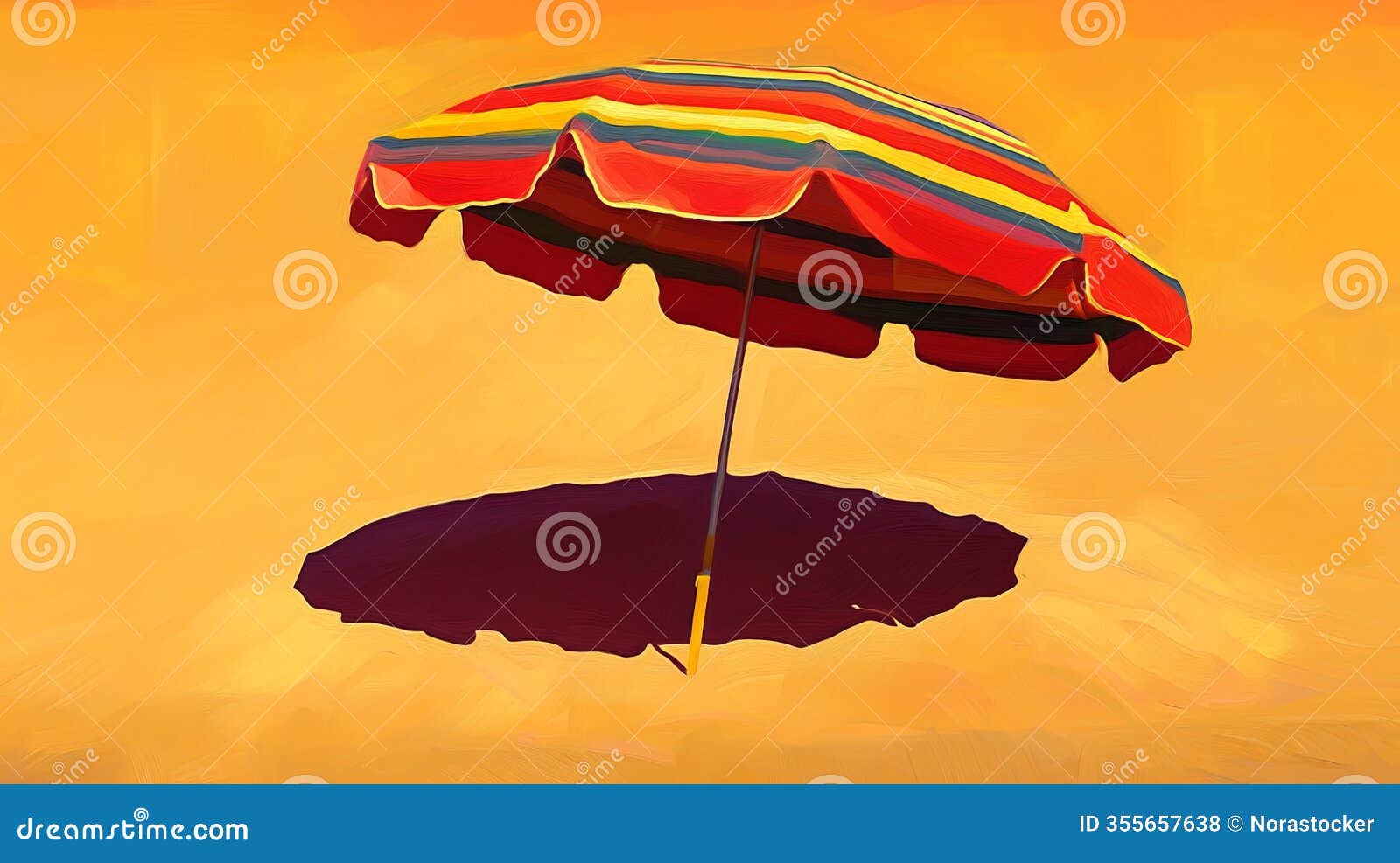 a colorful beach umbrella with striped patterns casting shade on a