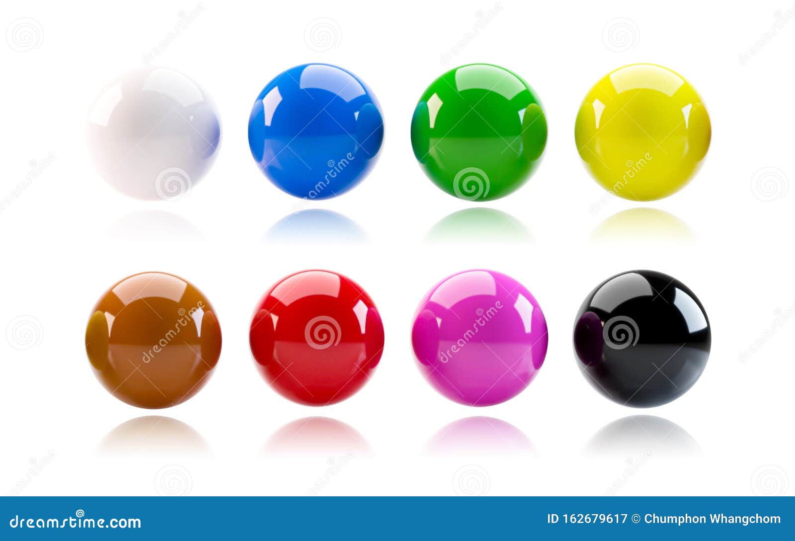 colorful billiards balls on white background with standard eight colors. 3d render of snooker pool balls object.  clipping path