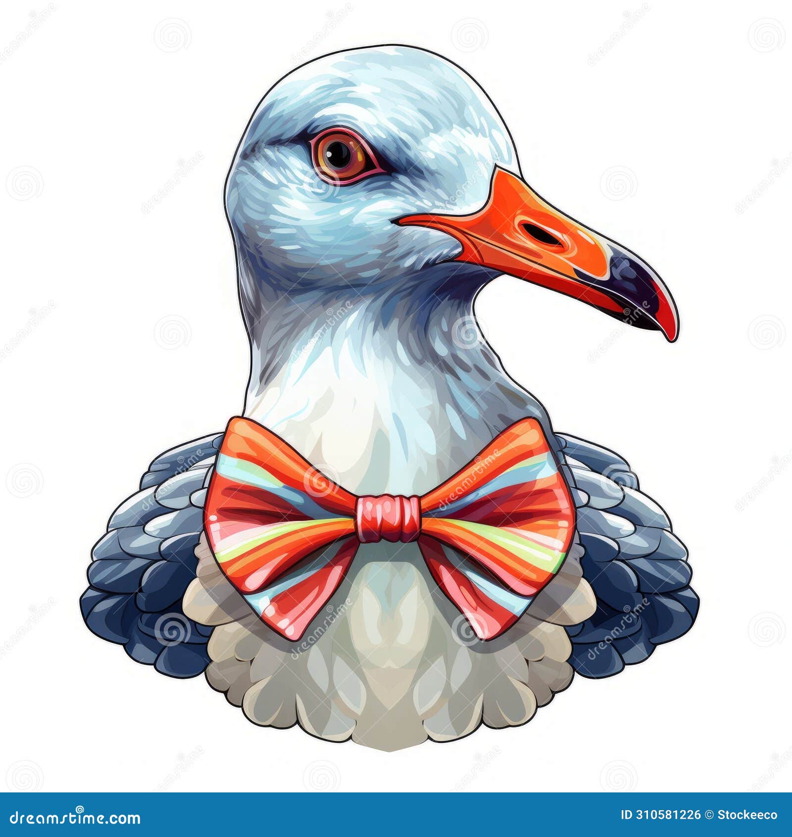 colorful bow tie seagull: contemporary animal sculpture artwork