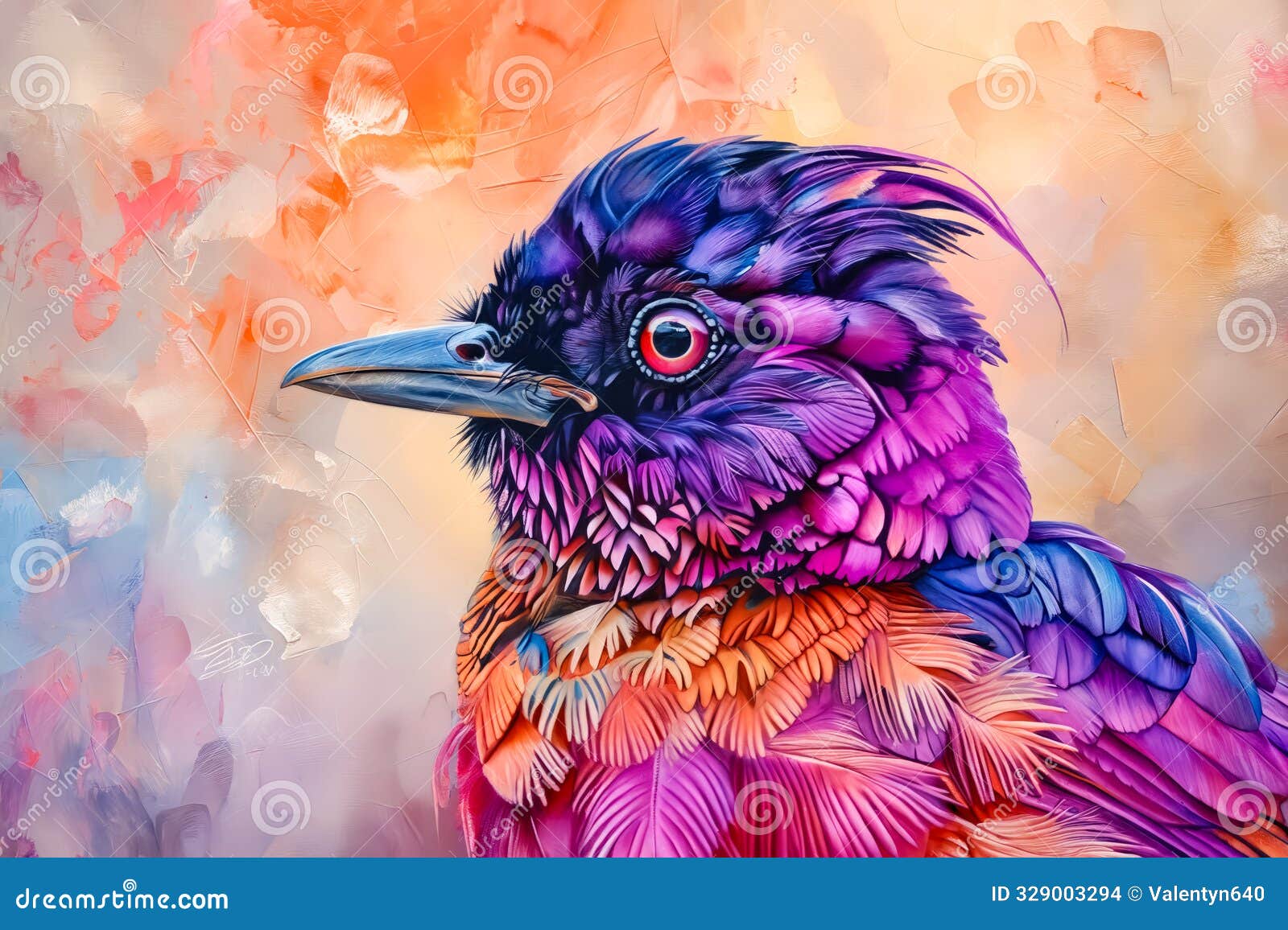 A Colorful Bird with Red Eyes Sitting on a Colorful Background