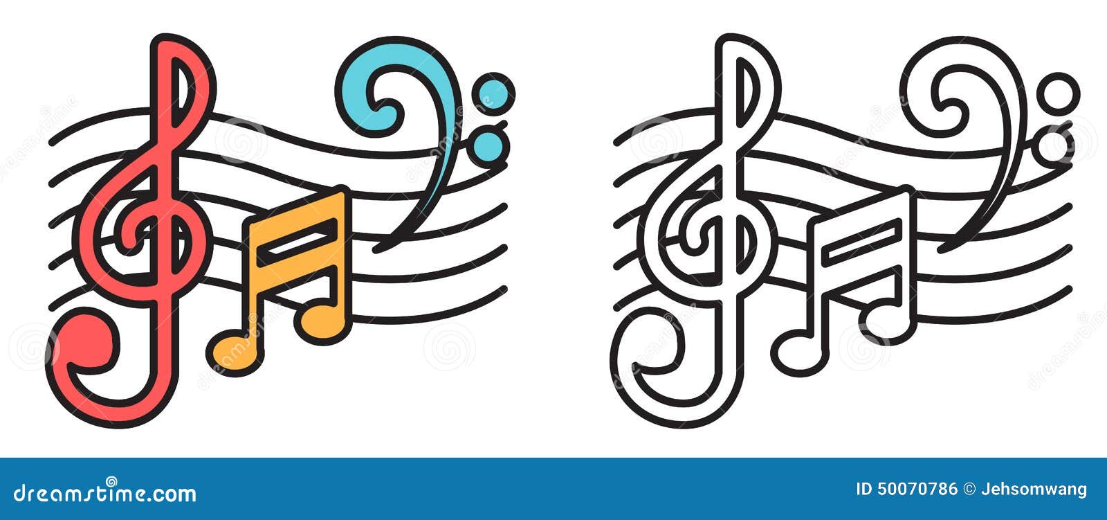 Colorful And Black And White Music Notes For Coloring Book Stock Vector Illustration Of Clip Listening 50070786