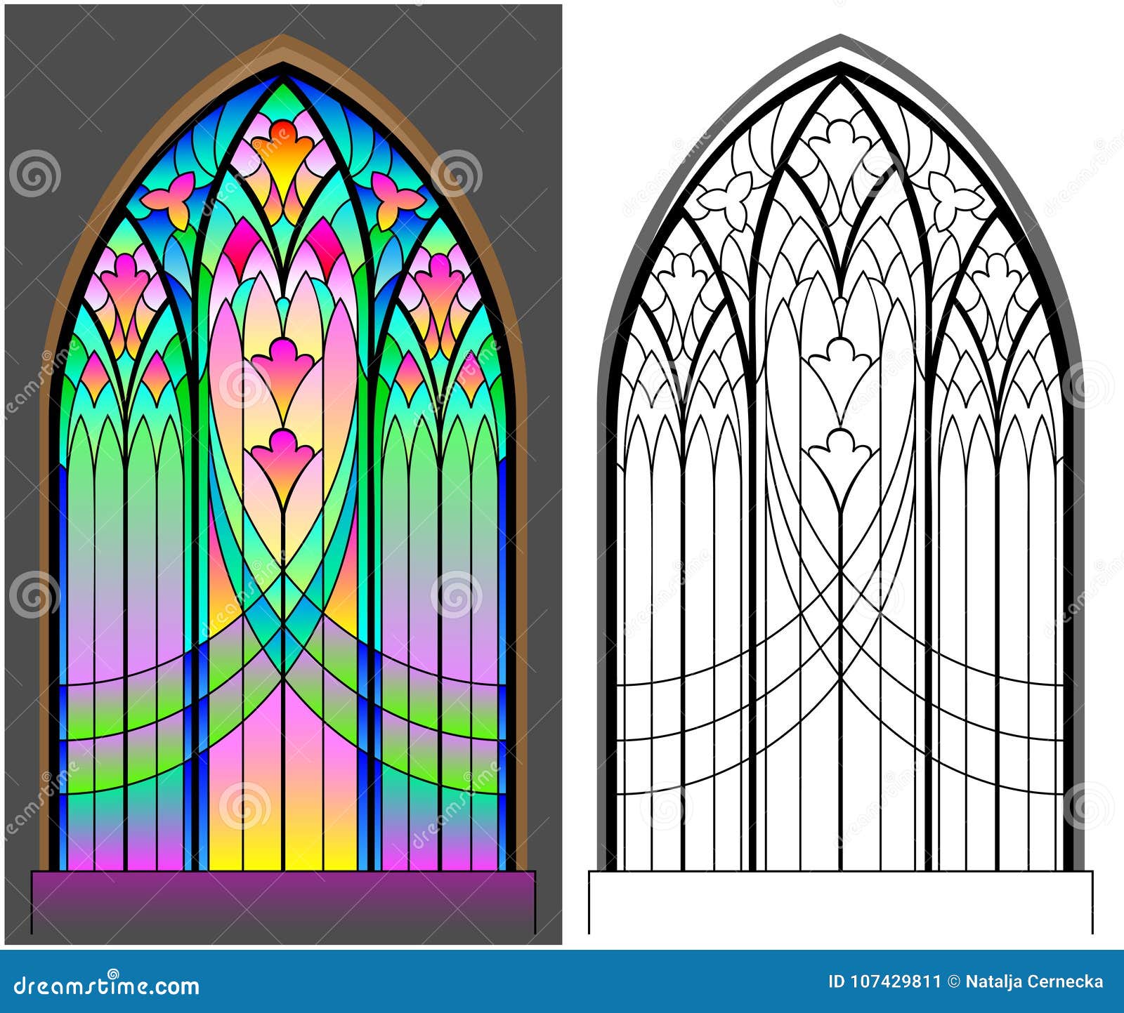 Colorful and Black and White Pattern of Gothic Stained Glass In Stained Glass Windows Worksheet