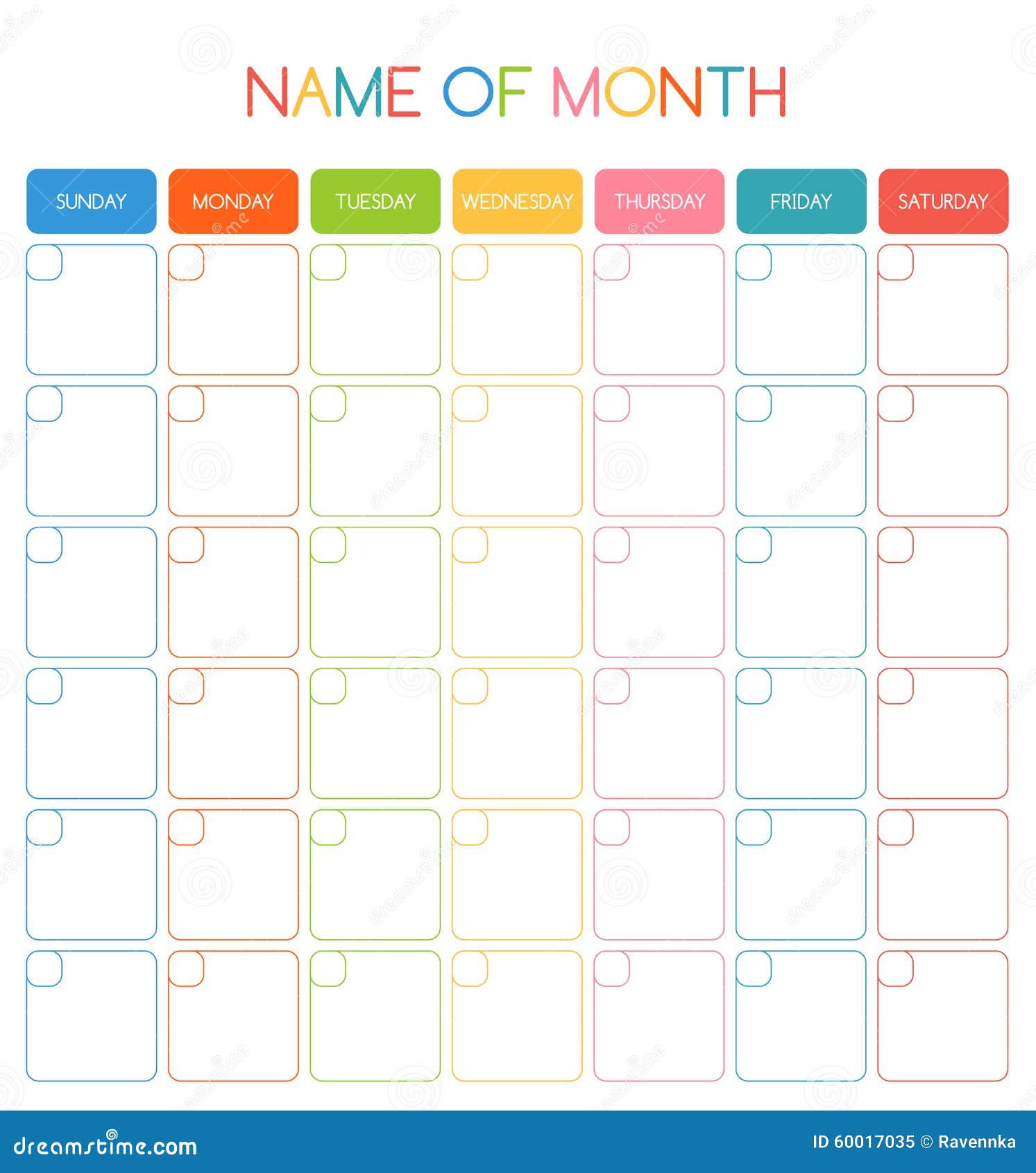 colorful blank month planning calendar