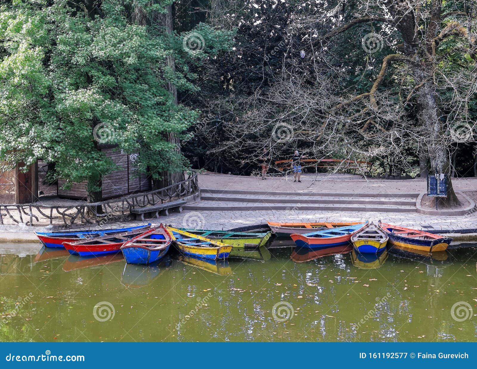 colorful boats on the small pond lago do bom jesus in parque do bom jesus, braga