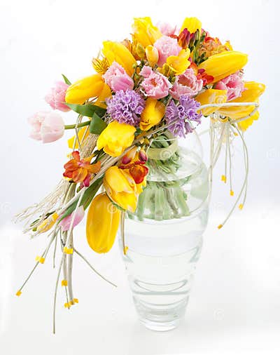 Colorful Bouquet of Spring Flowers in Vase Stock Photo - Image of flora ...