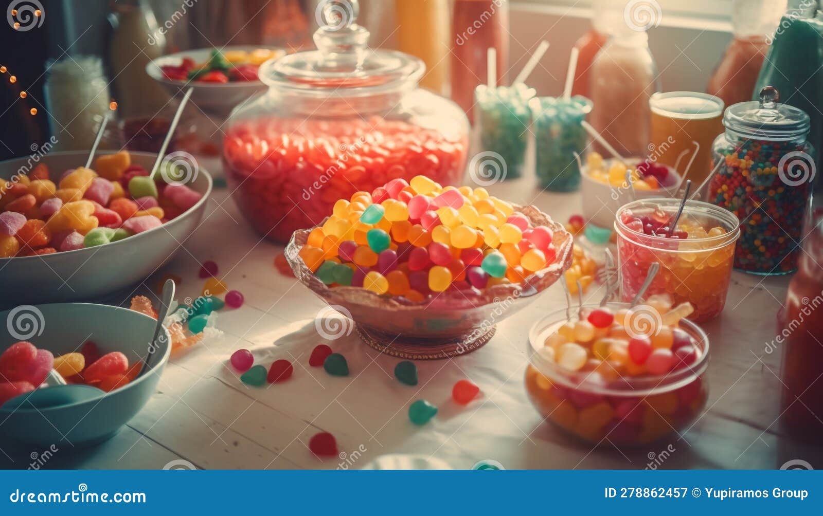 A Colorful Bowl of Candy and Fruit, Perfect for Parties Generated by AI