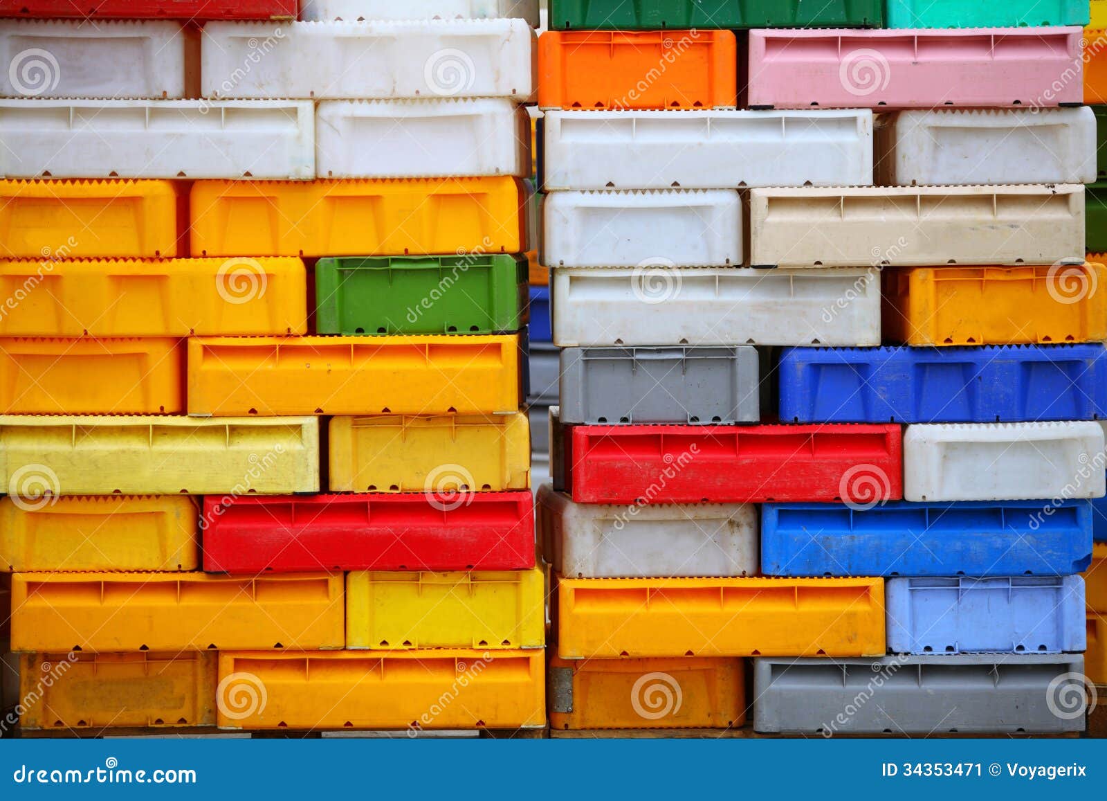 Colorful Boxes Plastic Crates Containers for Fish Stock Image Image