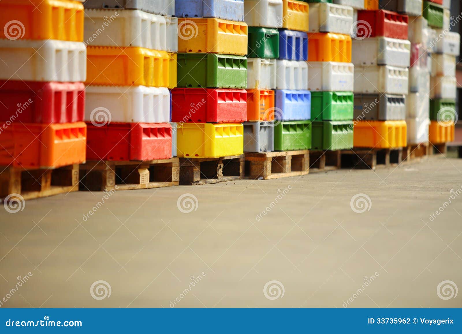 Colorful Boxes Plastic Crates Containers for Fish Stock Photo