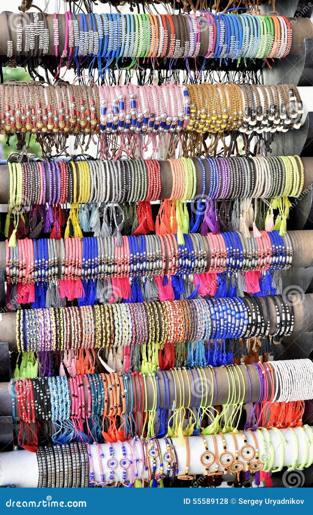 Colorful Bracelets on Display Stock Photo Image of background