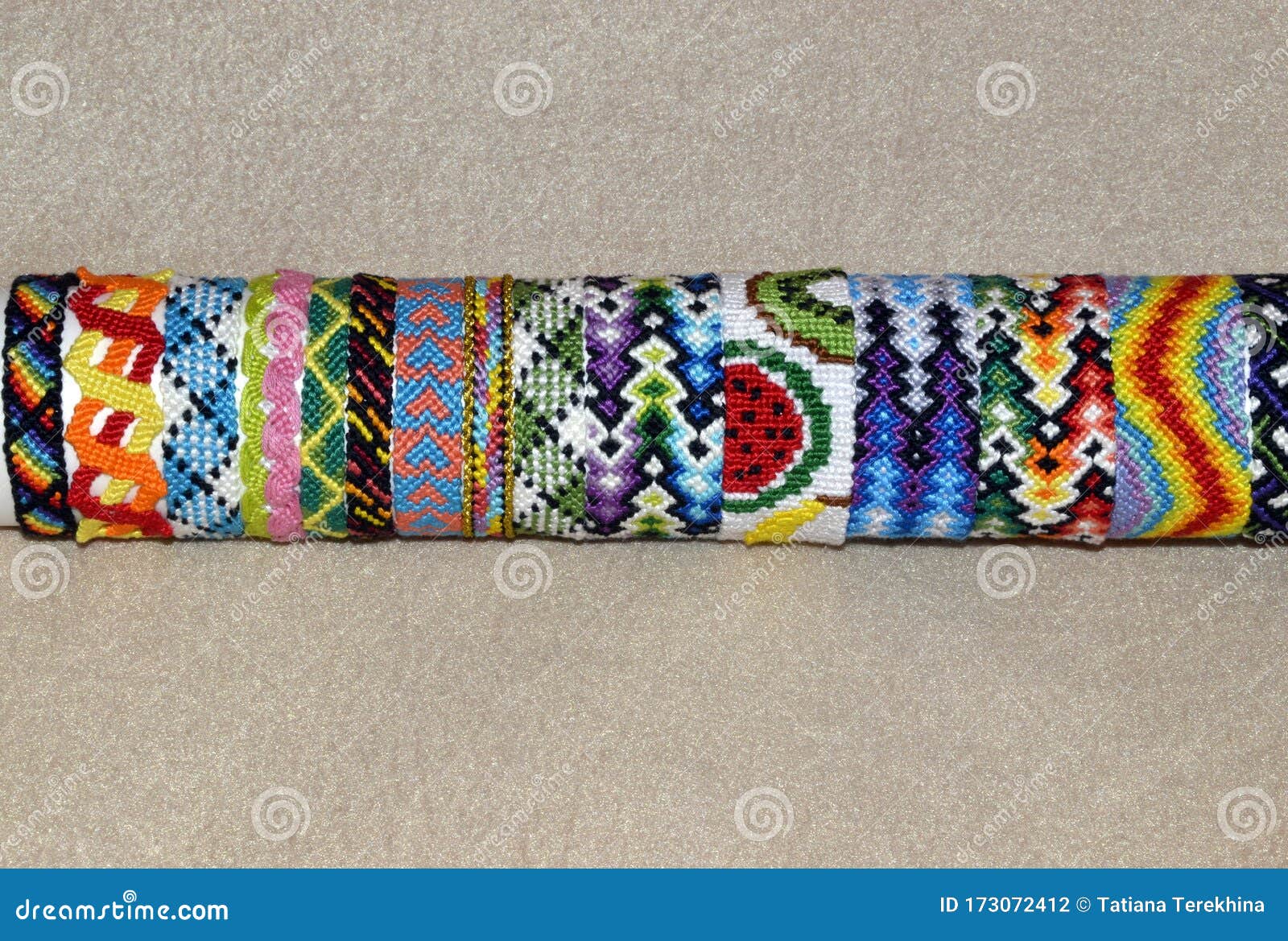Tied Diy Friendship Bracelets With Indian Colorful Pattern Handmade Of  Thread On White Background Stock Photo - Download Image Now - iStock
