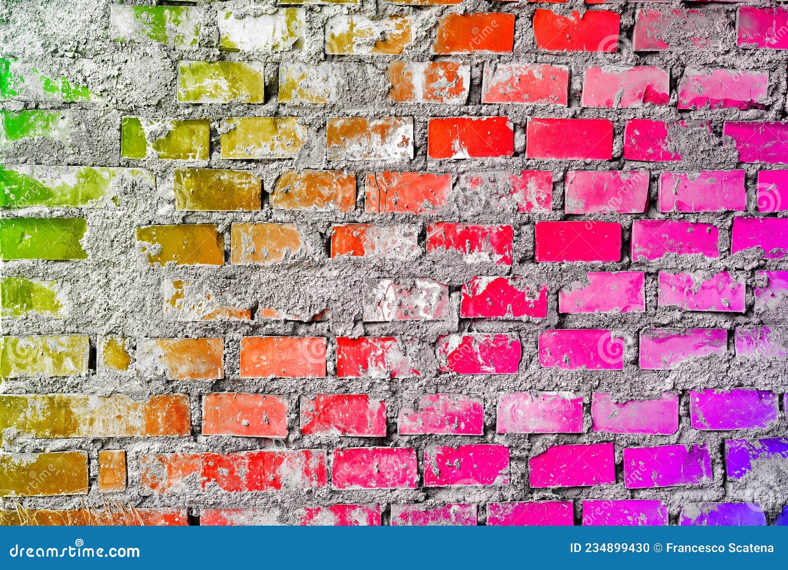 Colorful Brick Wall Background with Multi Colored Rainbow Effect Stock