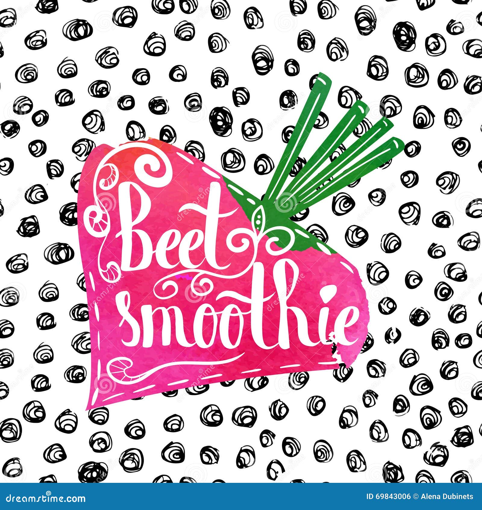 Colorful Bright Hand Lettering Poster Vegetable Beet Smoothie. Vector