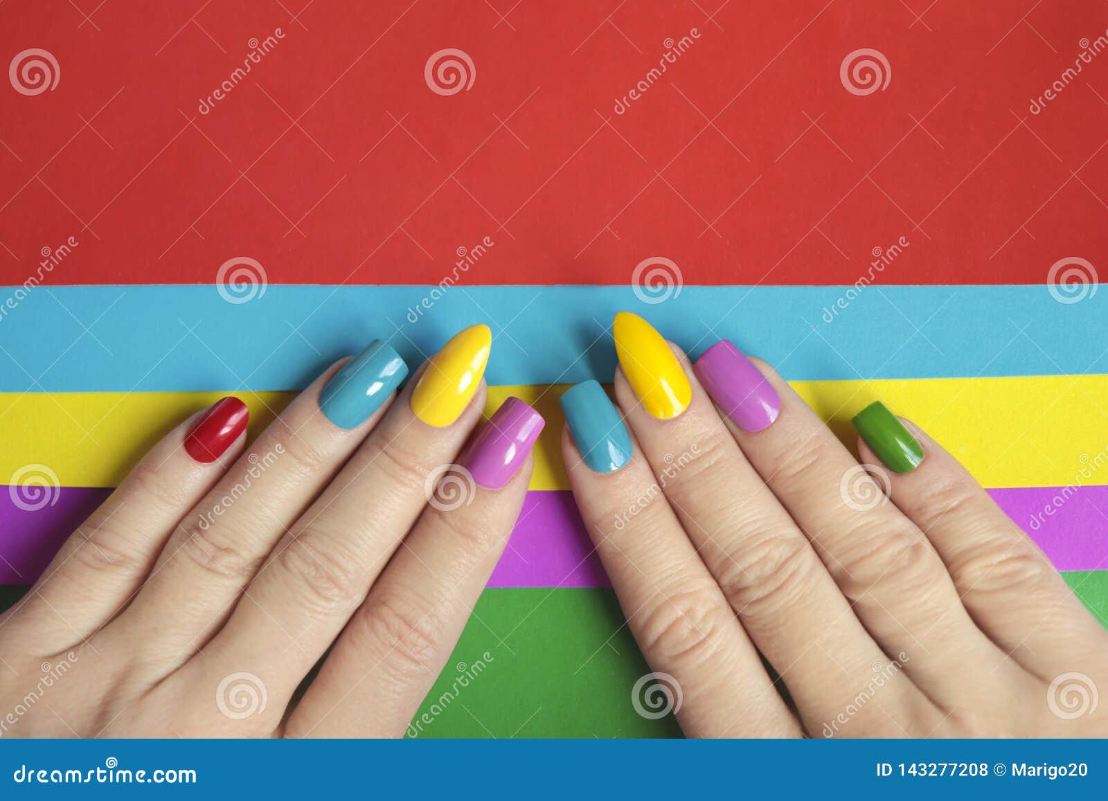 Colorful Bright Manicure with Different Nail Shape,sharp,oval and ...
