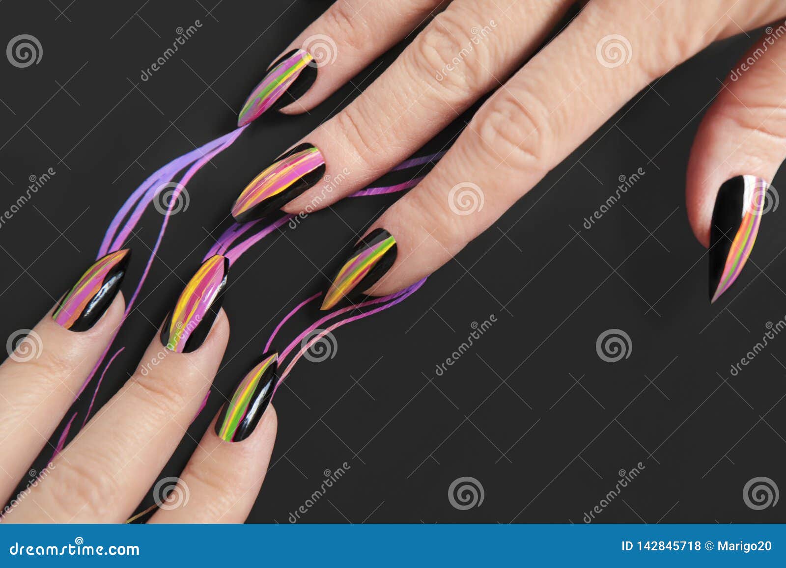 Colorful Bright Manicure with Different Sharp Shape of Nails Framed with  Black  Art Stock Photo - Image of green, bright: 142845718
