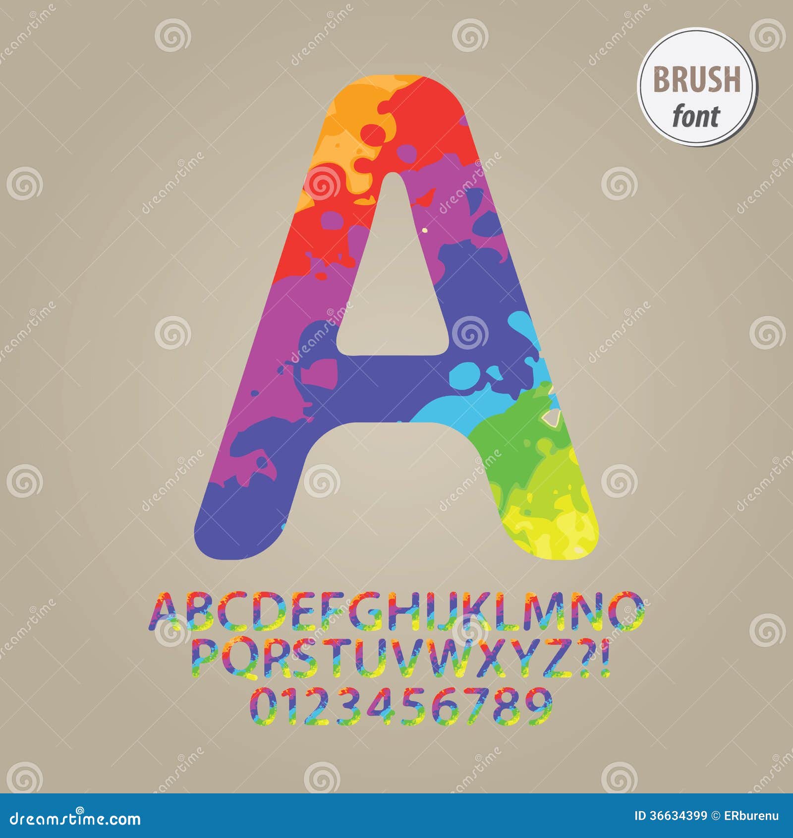 colorful brush alphabet and digit 