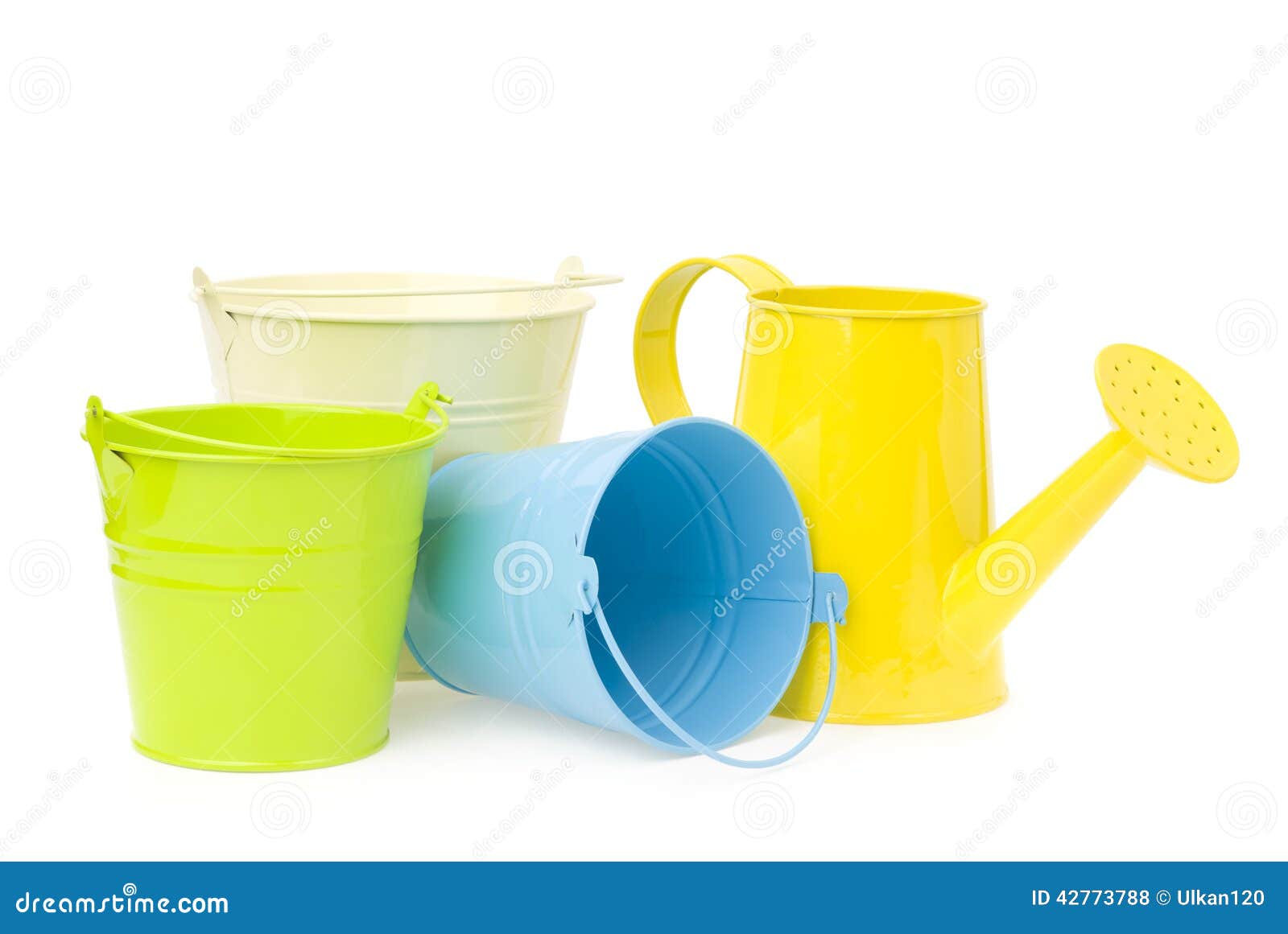 Colorful Buckets and Watering Can Stock Photo Image of bucket