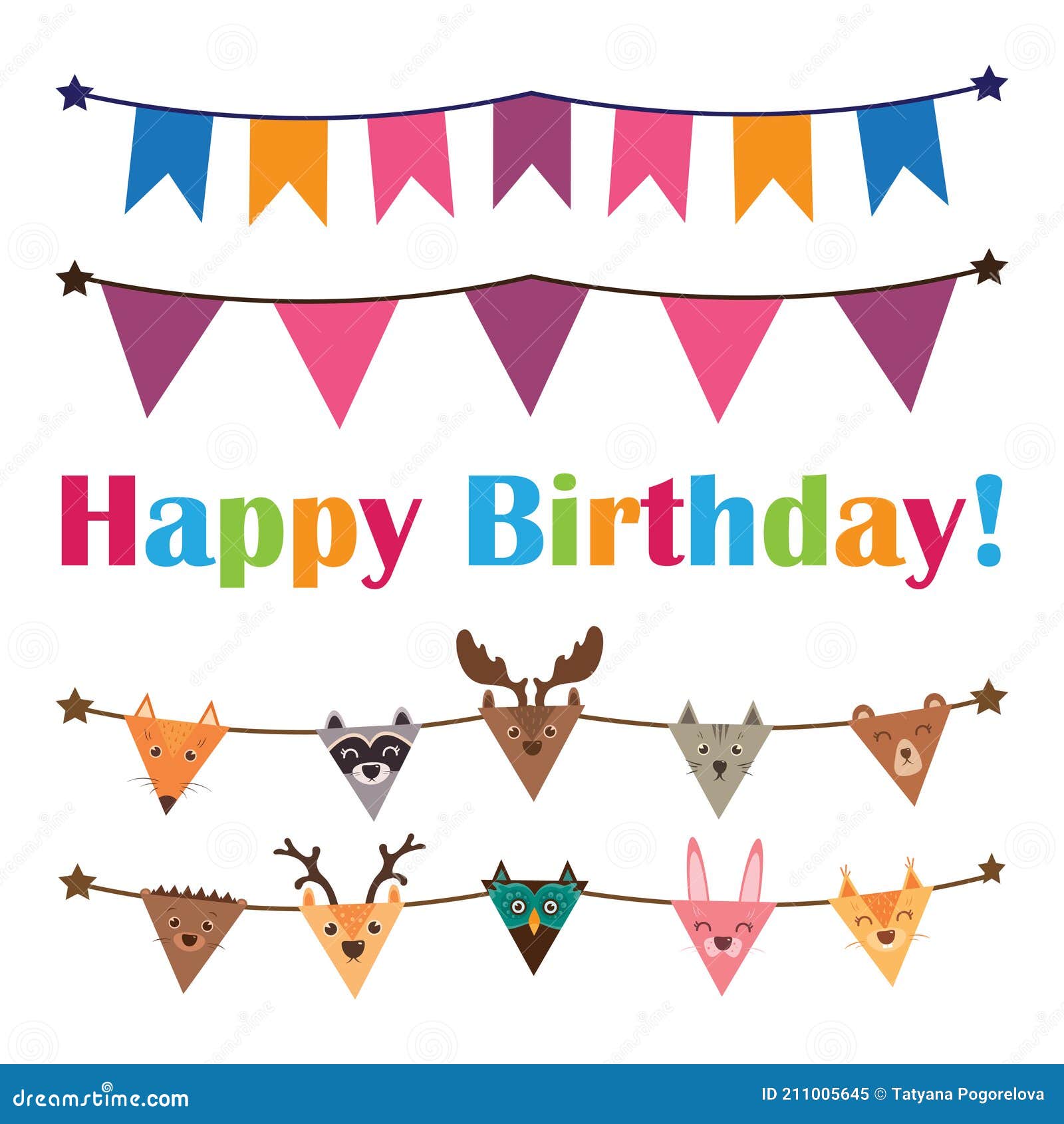 Colorful Bunting and Garland Set Isolated on White Stock Vector