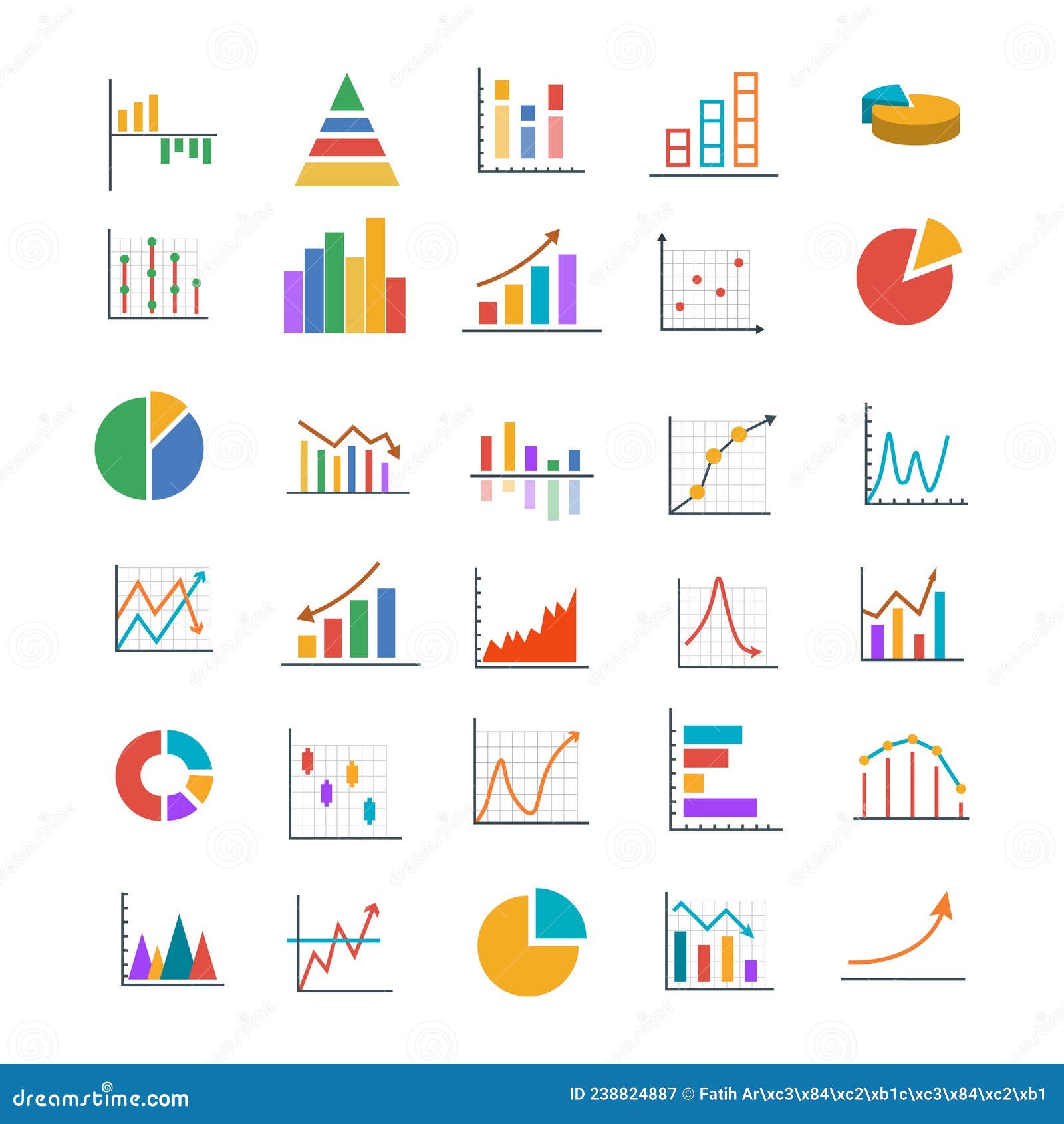 Colorful Business Graphs and Charts Icons. Financial Chart ...