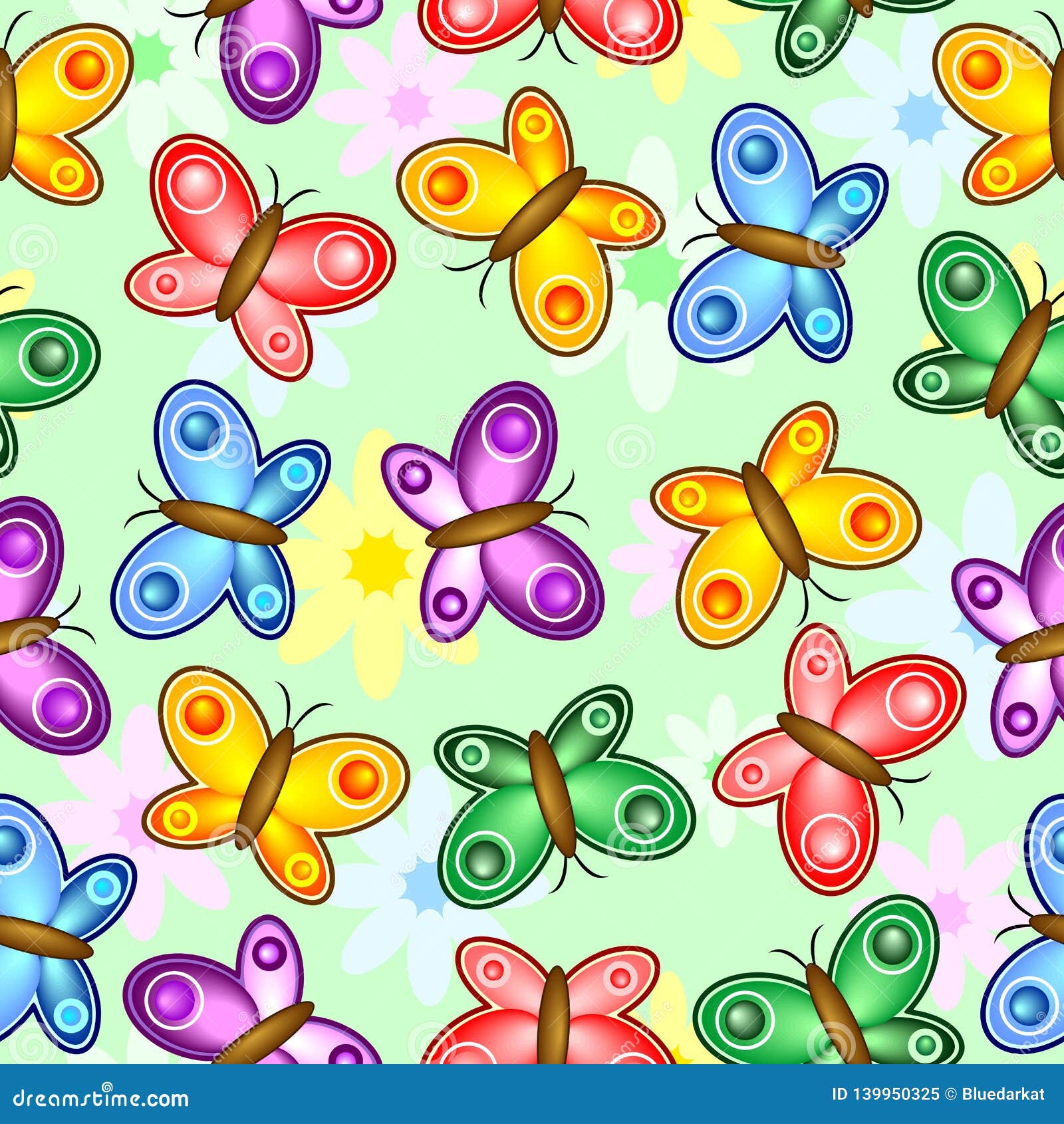 Butterflies and Flowers Spring Colorful Seamless Pattern Vector Textile ...