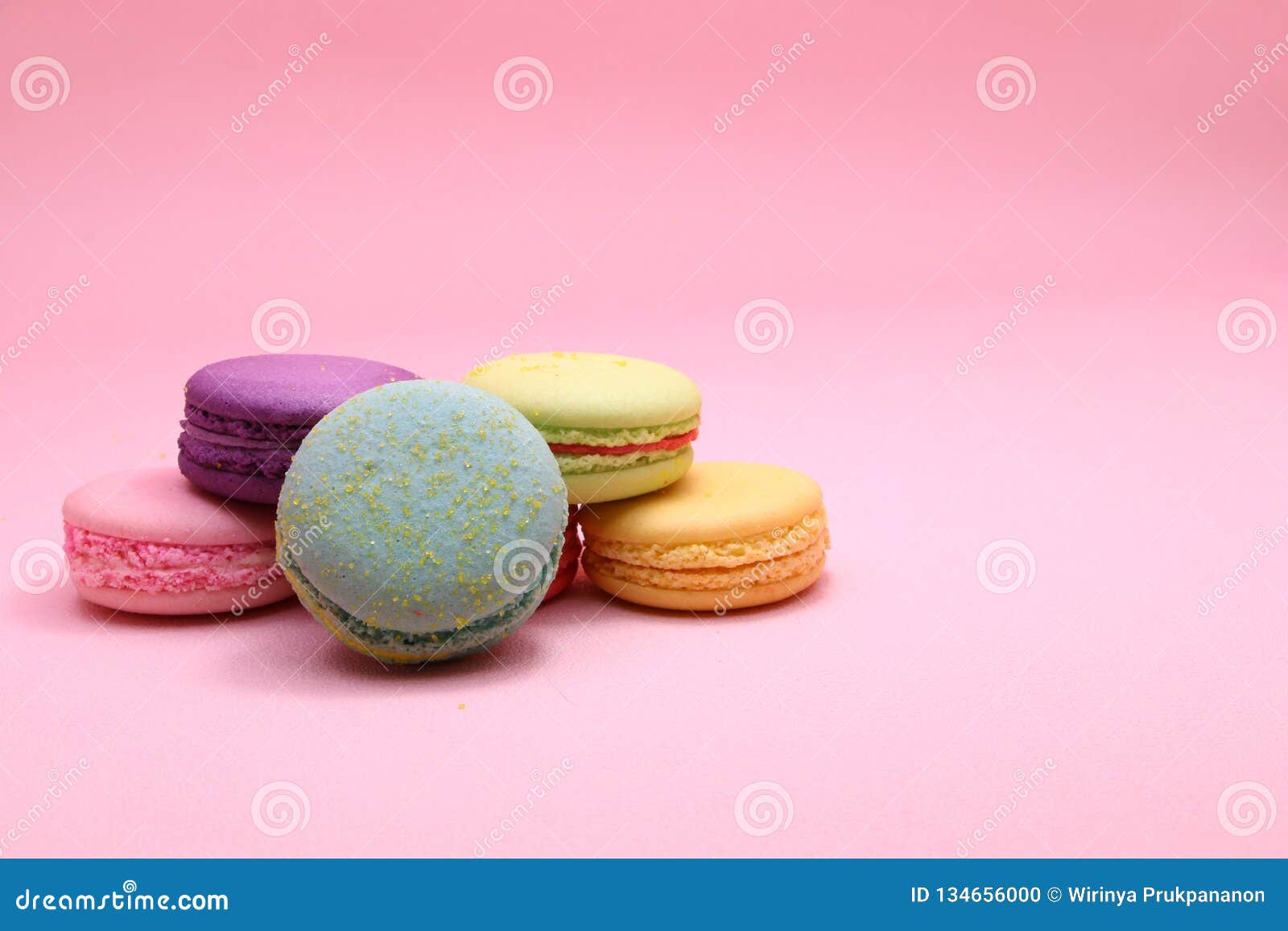 Colorful Cake Macaron or Macaroon on Pink Background from Top View ...