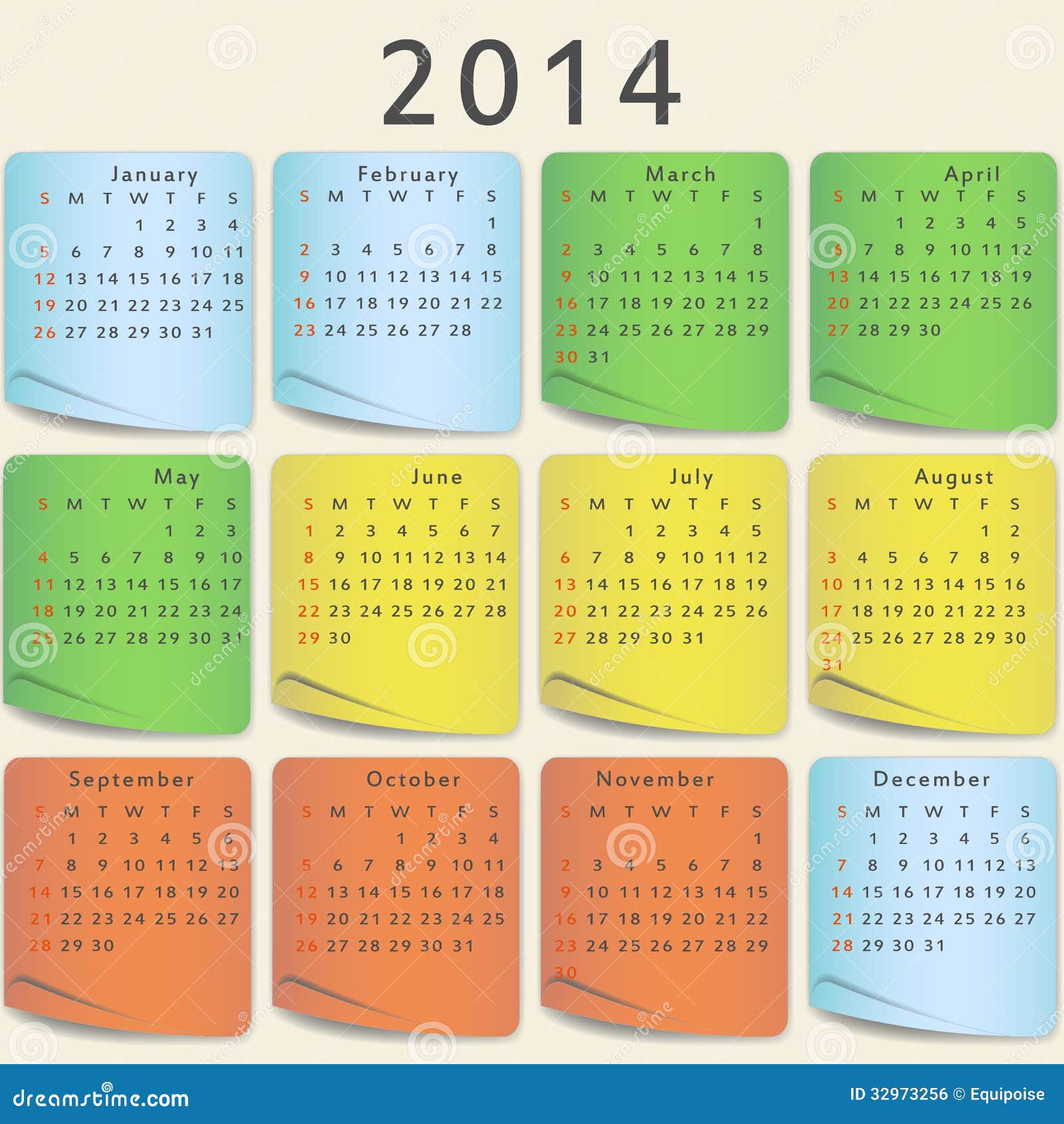 Colorful Calendar 2014 Year Stock Vector - Illustration of countdown,  design: 32973256, image size:1600x1690