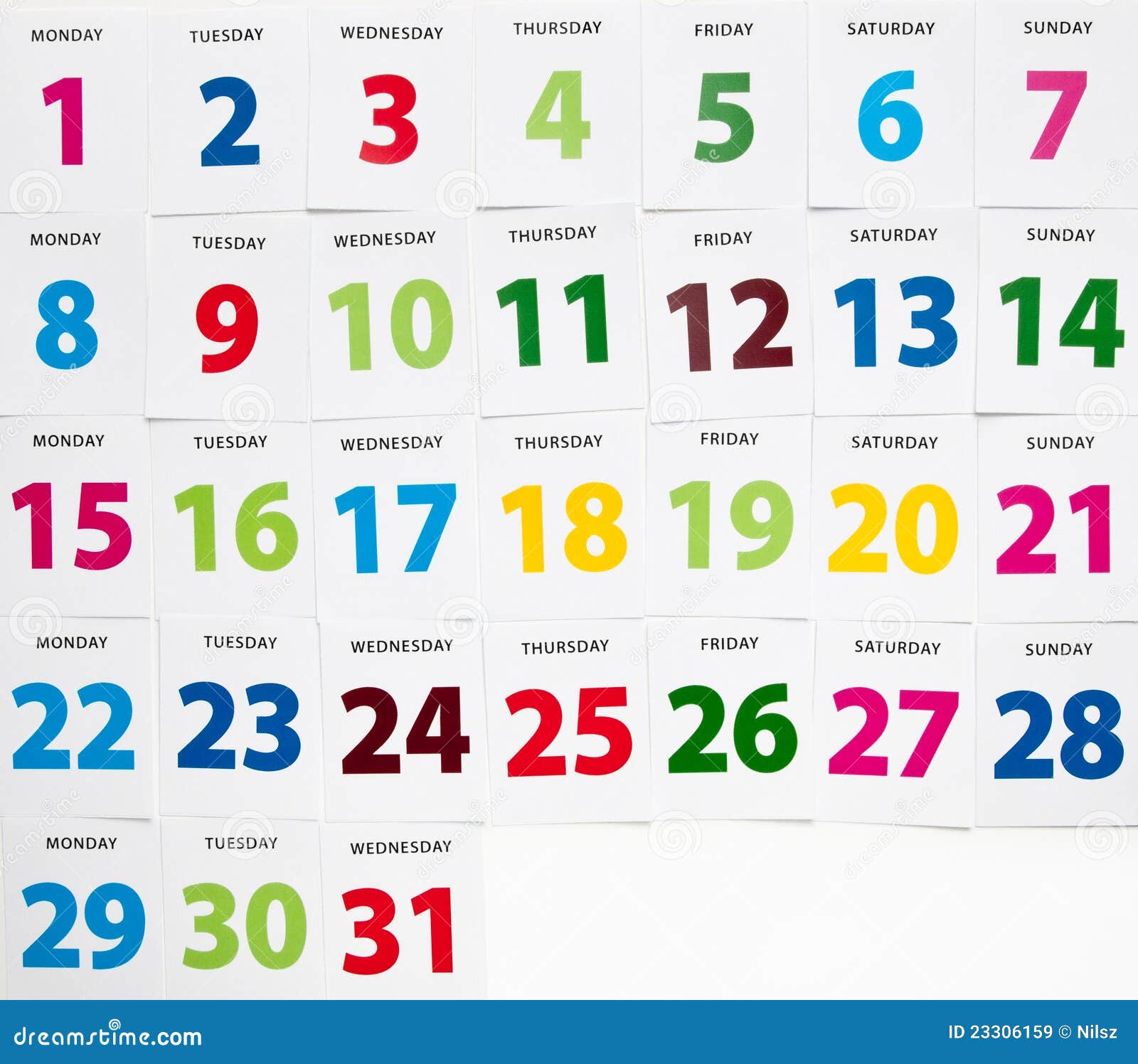 Colorful calender dates stock image. Image of paper, planning 23306159