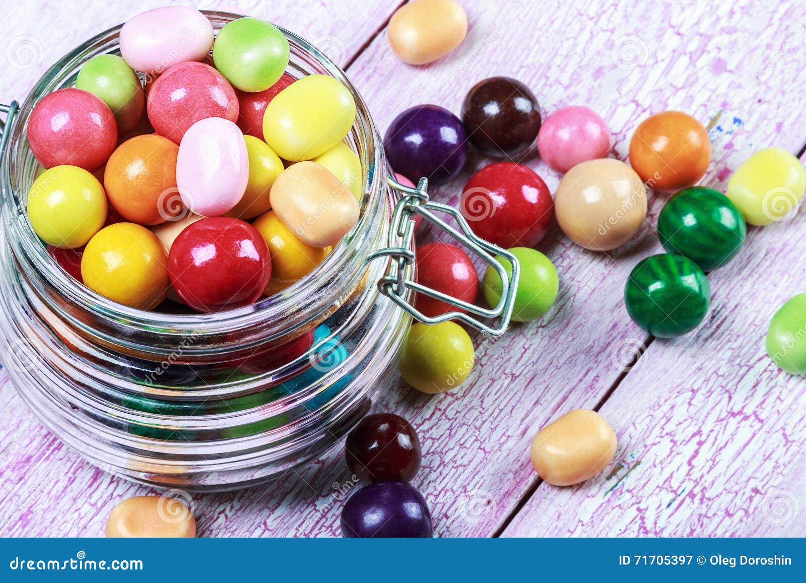 Colorful Candies And Lollipops In A Jar On Wooden Stock Image - Image ...
