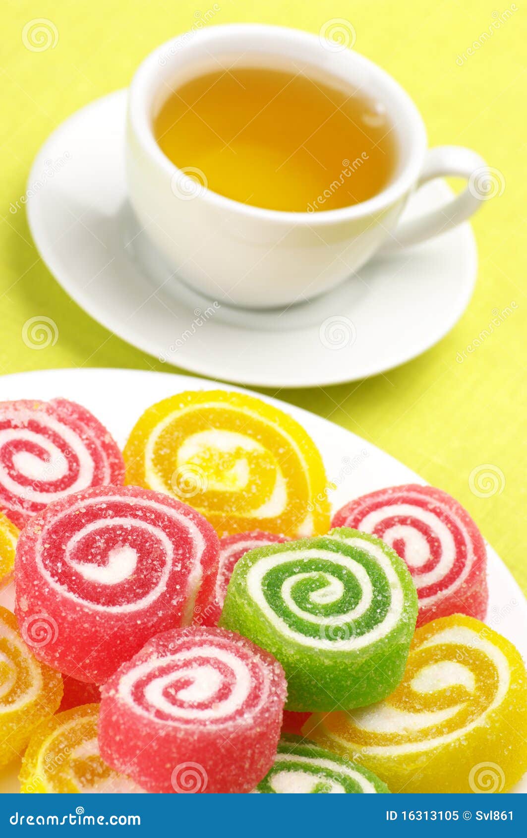 Colorful candy and tea stock image. Image of colorful 16313105