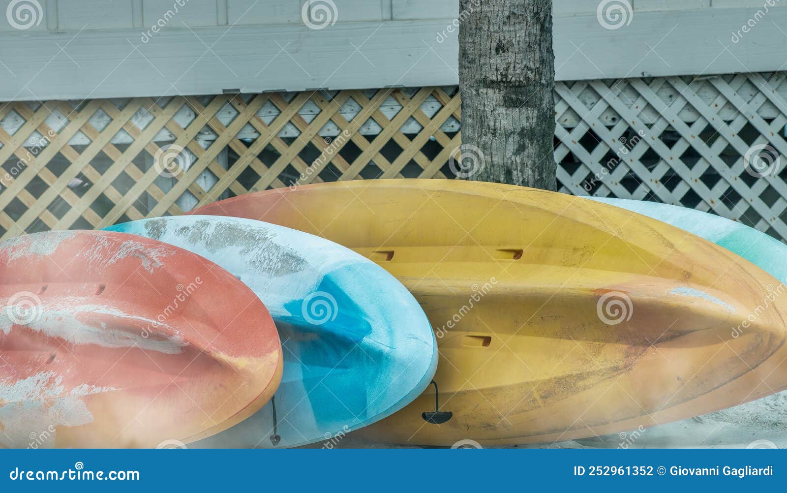 Colorful Canoes Along the Beach Stock Photo Image of blue, activities