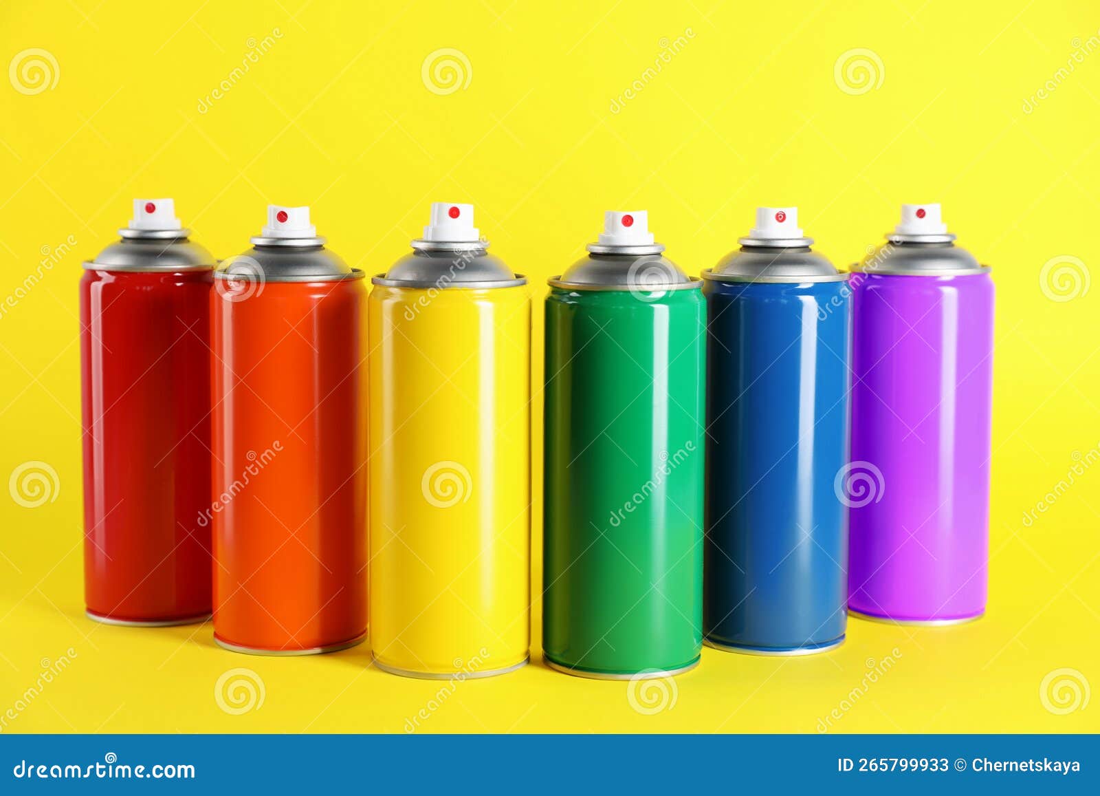Colorful Cans of Spray Paints on Yellow Background Stock Illustration