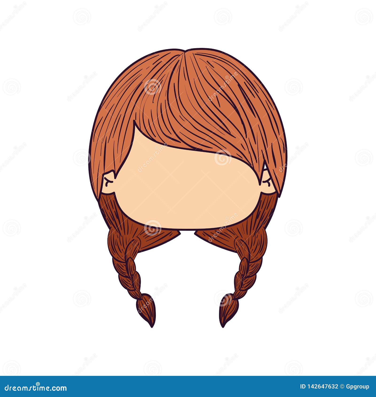 Colorful Caricature Faceless Front View Cute Girl With