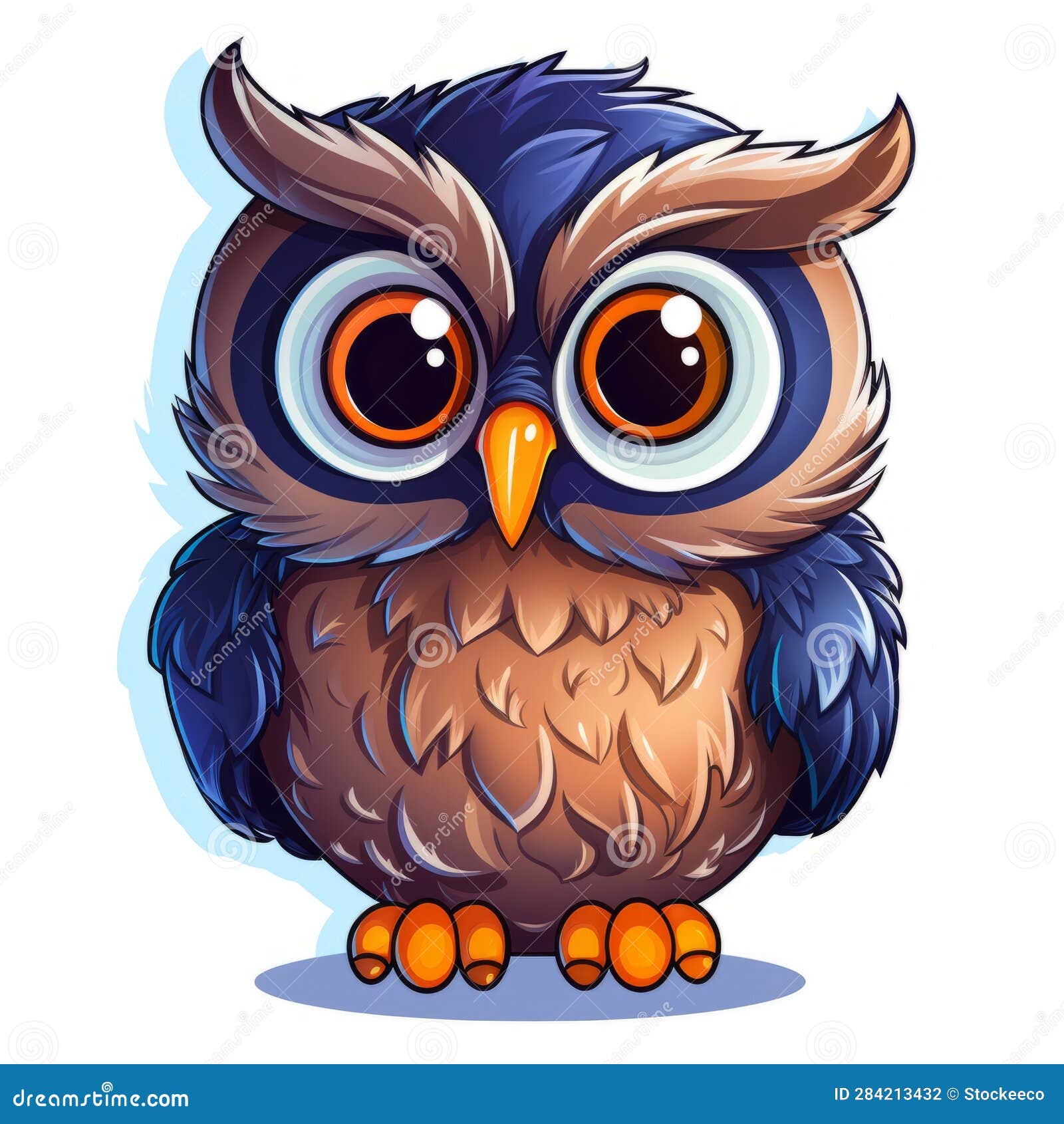 Colorful Cartoon Blue Owl Sticker - Cute Character Caricature Stock ...