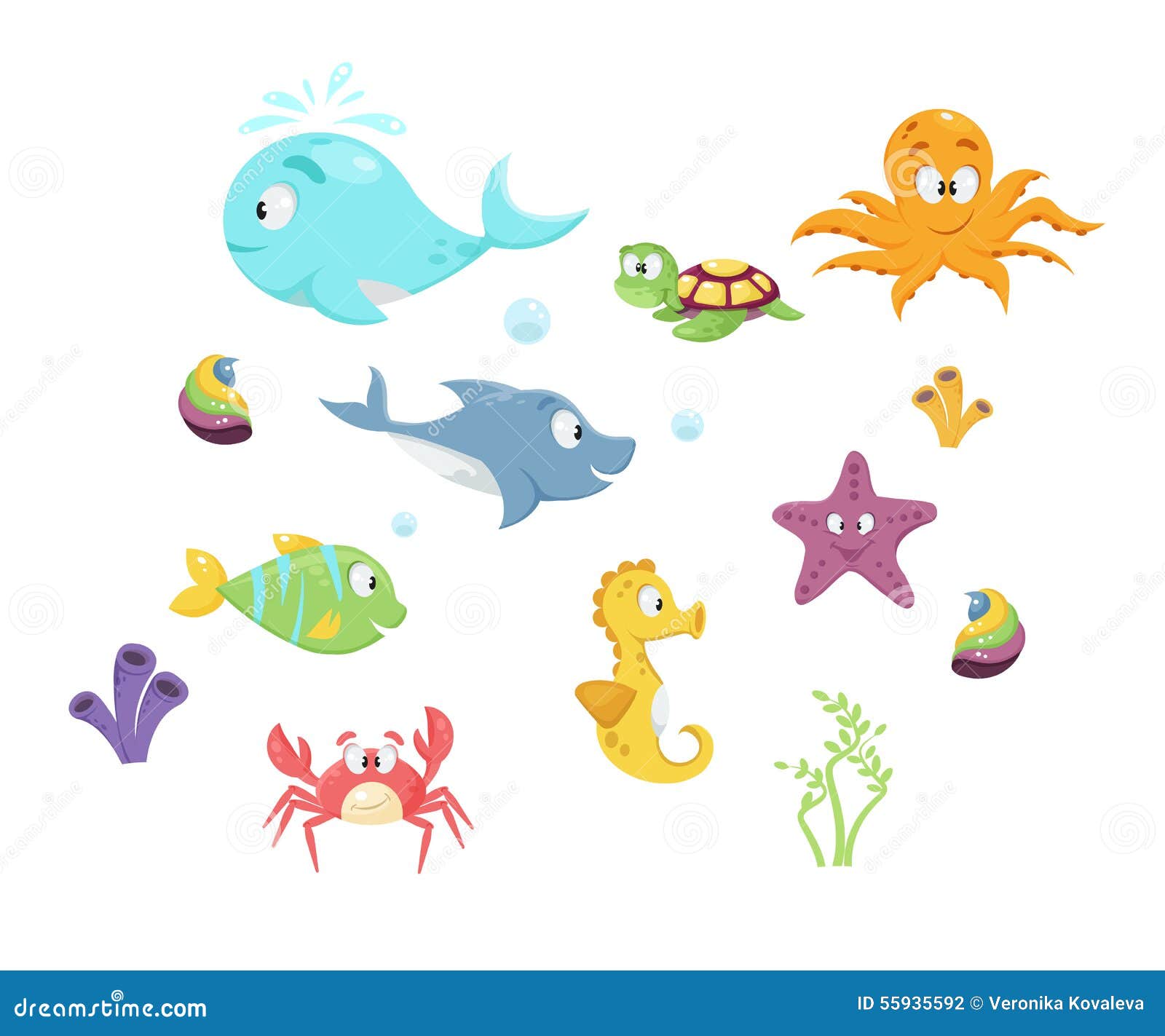 Colorful Cartoon Marine Life Stock Vector - Illustration of shell