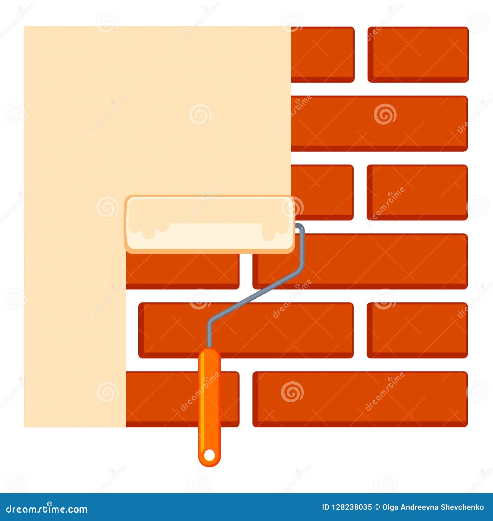 Colorful Cartoon Paint Roller on Brick Wall Stock Vector - Illustration ...